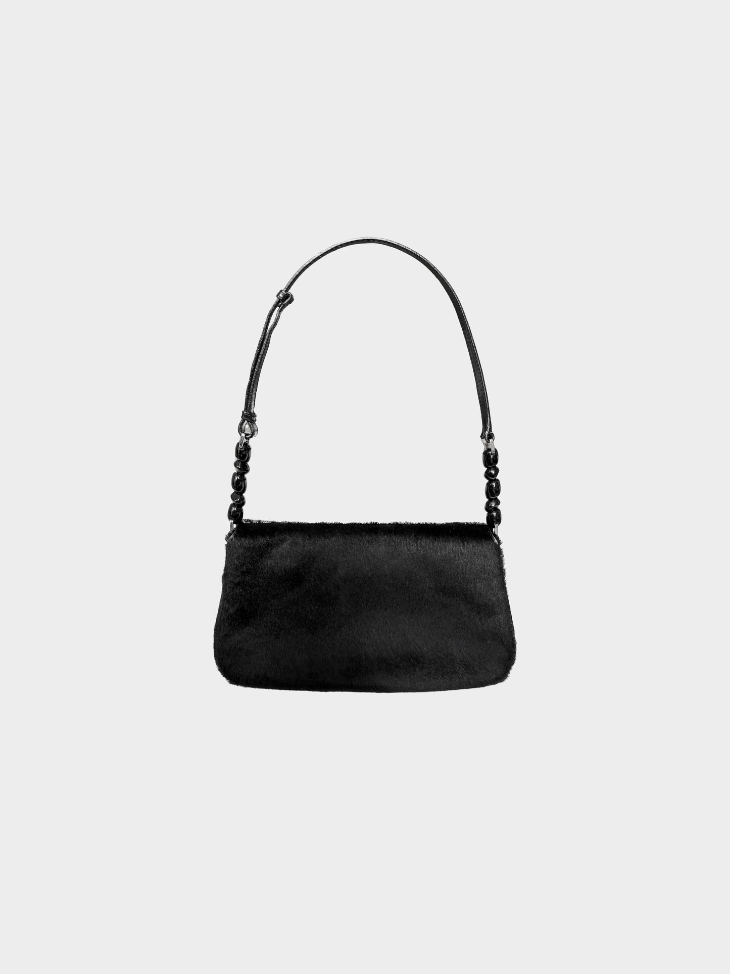 Christian Dior 1999 Black and Silver Beaded Calf Hair Maris Pearl Shoulder Bag