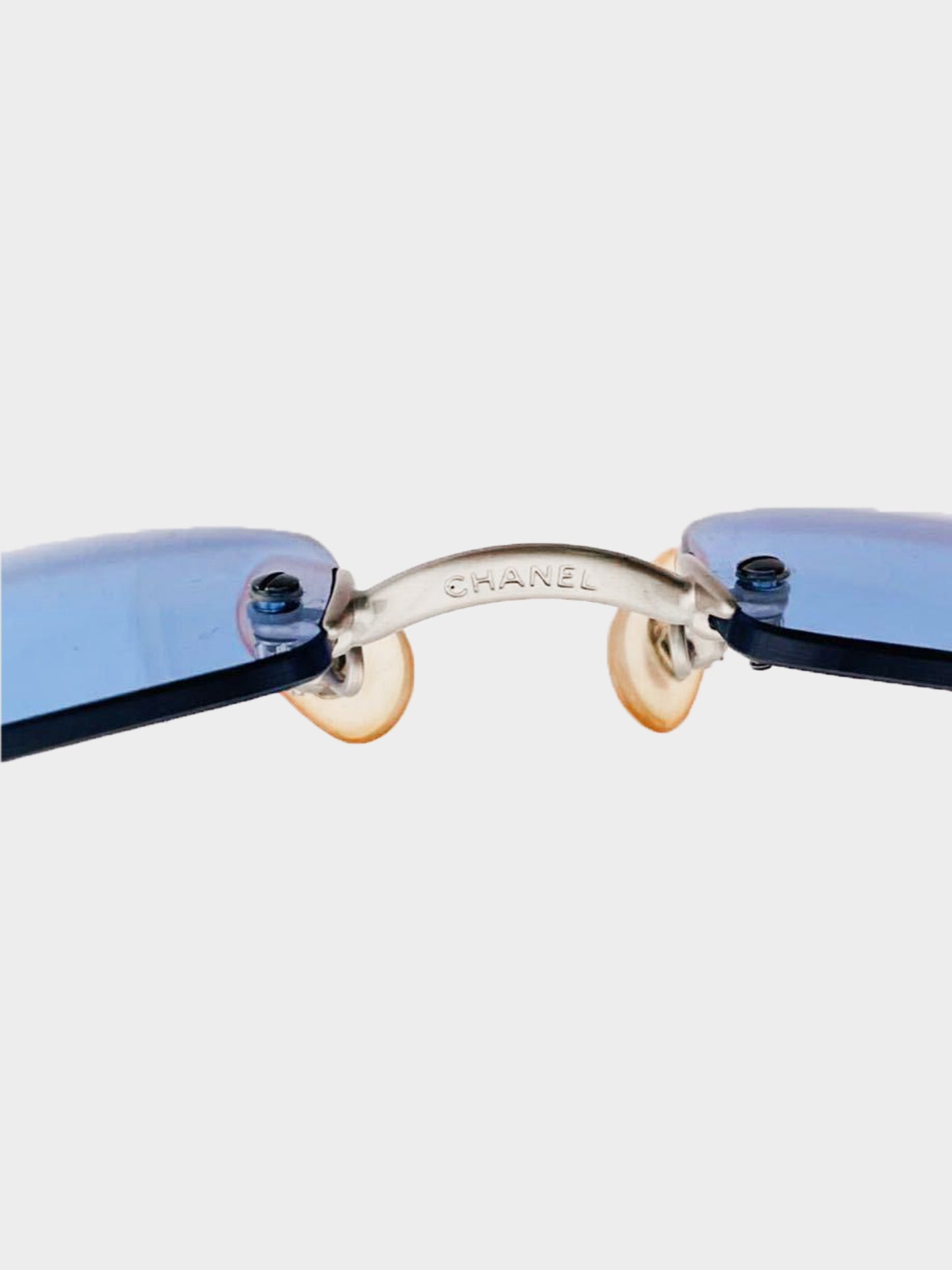 Chanel by Karl Lagerfeld 2000s Blue Tinted CC Logo Embellished Rimless Sunglasses