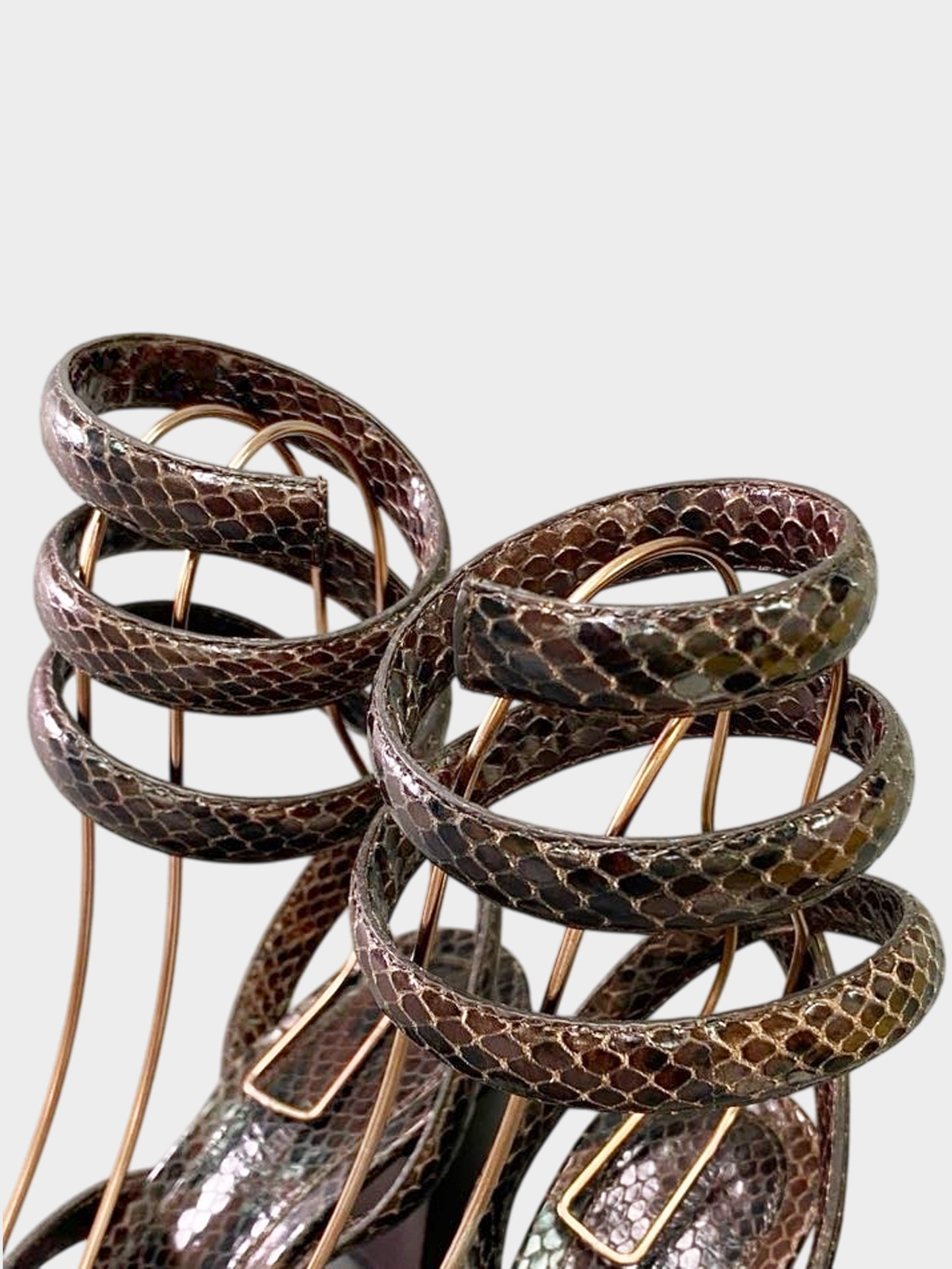 Bottega Veneta 2010s Brown Python Spiral Wrap Heels