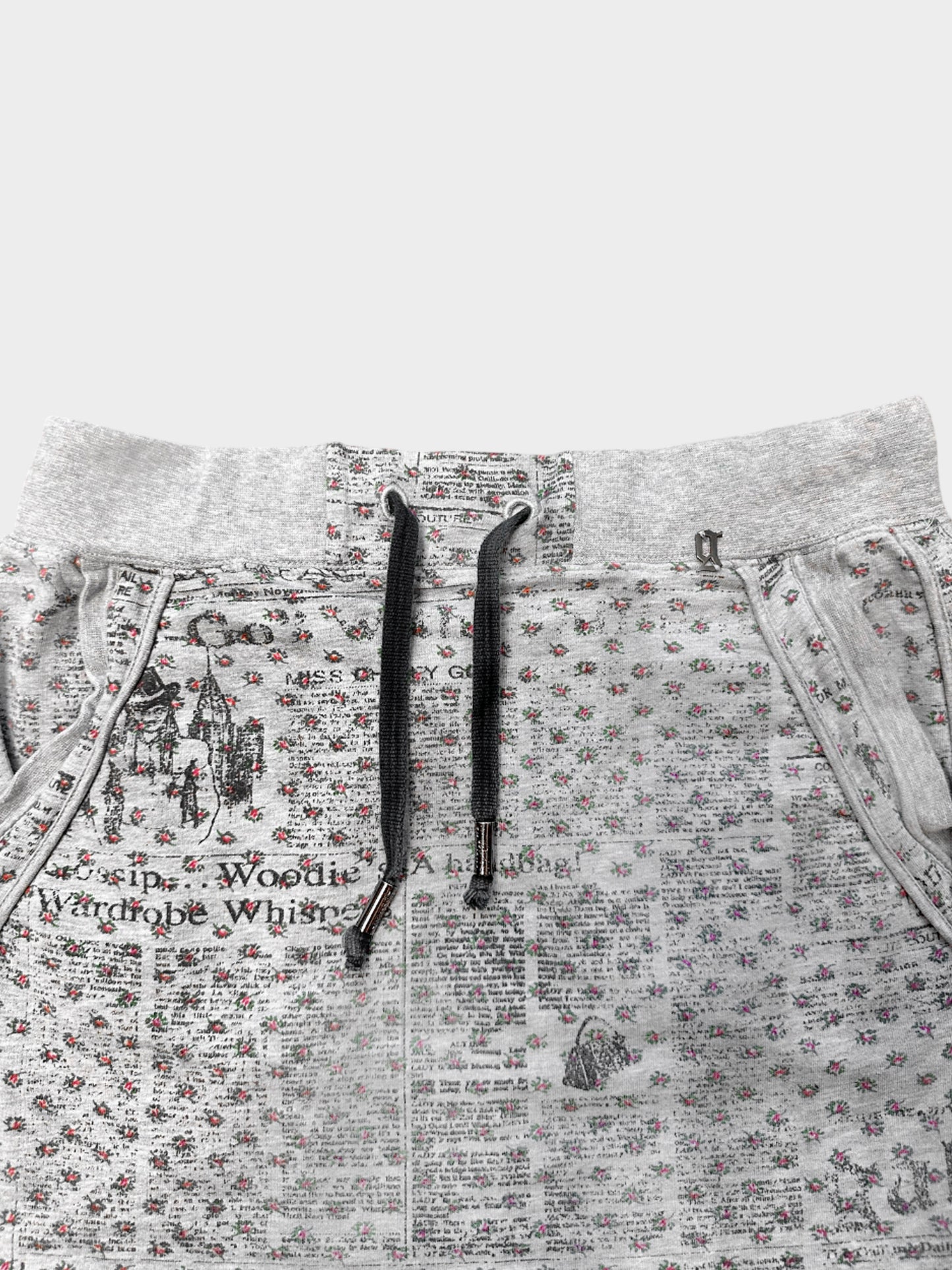 John Galliano 2000s Grey Floral and Newspaper Print Skirt