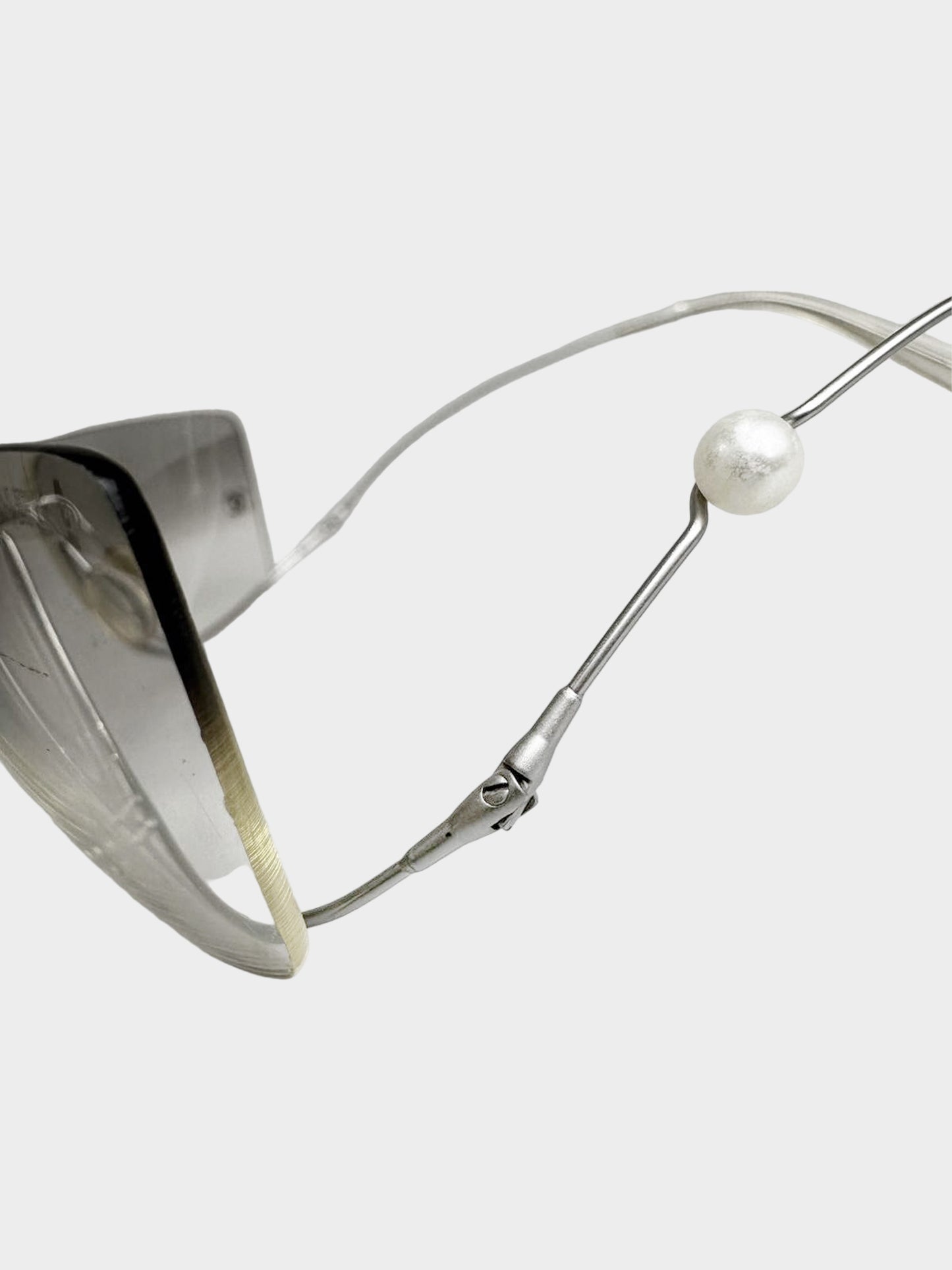 Chanel 2010s Rare Silver Rimless Lower Frame Sunglasses with Faux Pearl