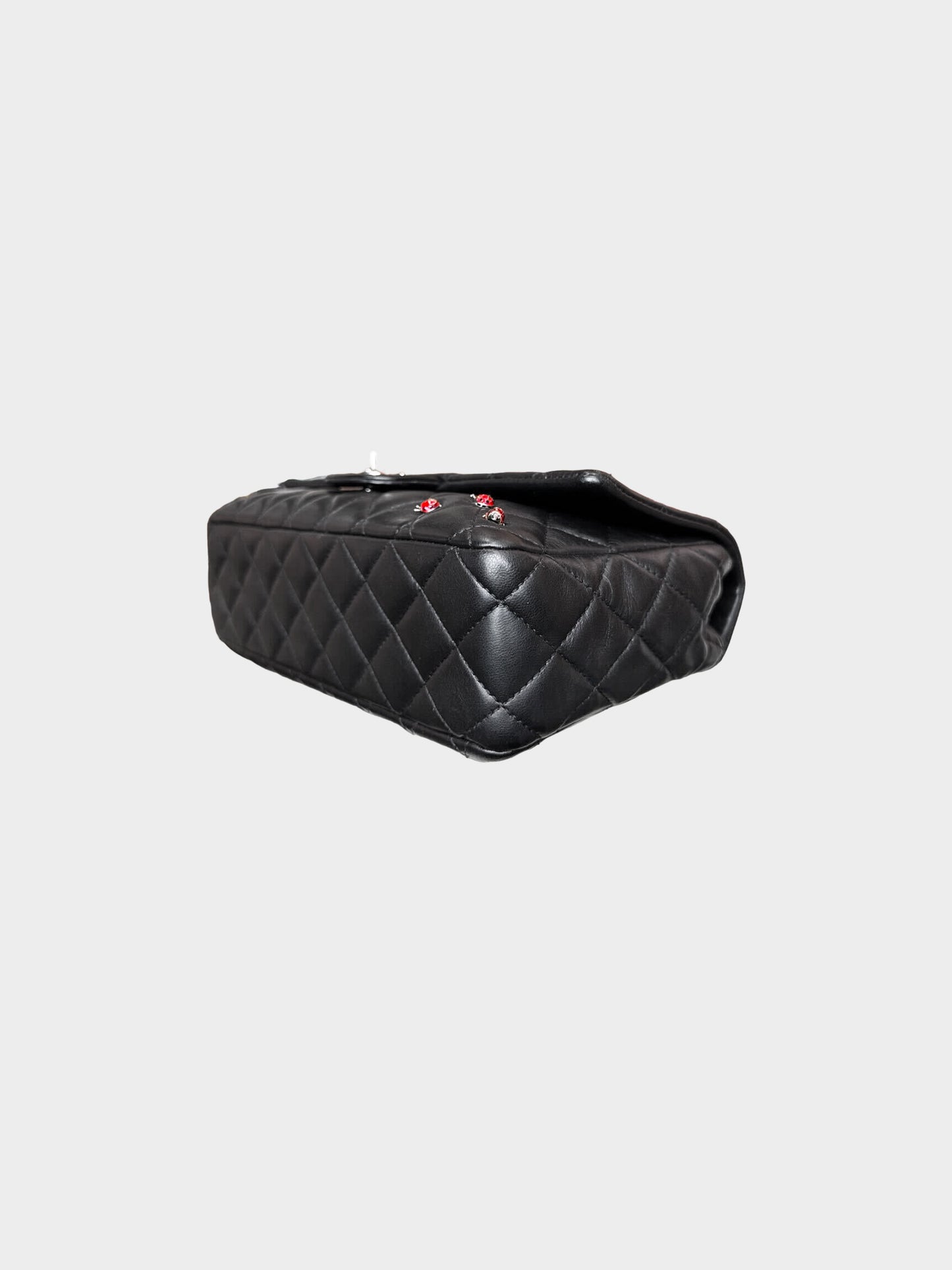 Chanel 2011 Black Lambskin Ladybug Medium Classic Single Flap Bag