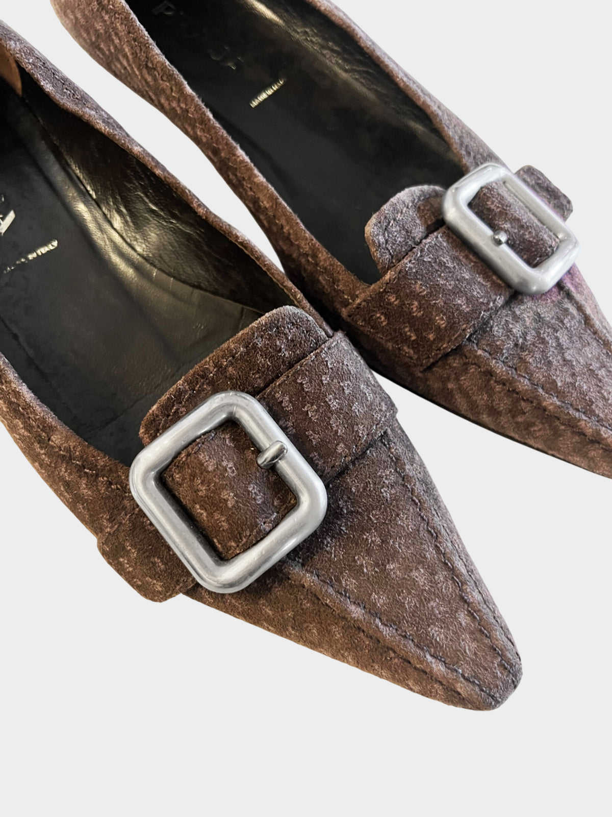 Prada 2000s Brown Dotted Suede Pointed Flats