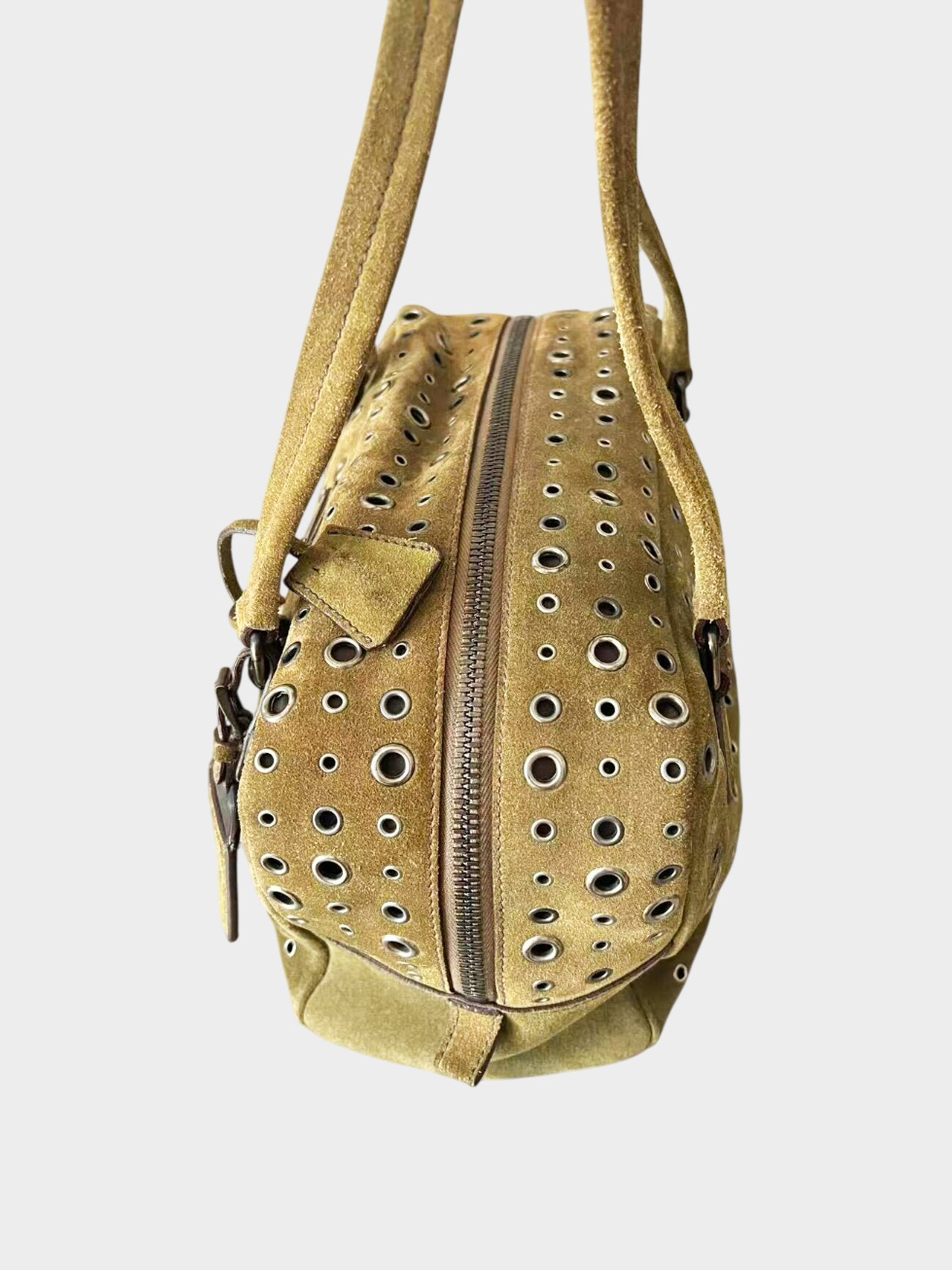 Prada 2000s Khaki Suede Grommet Bag