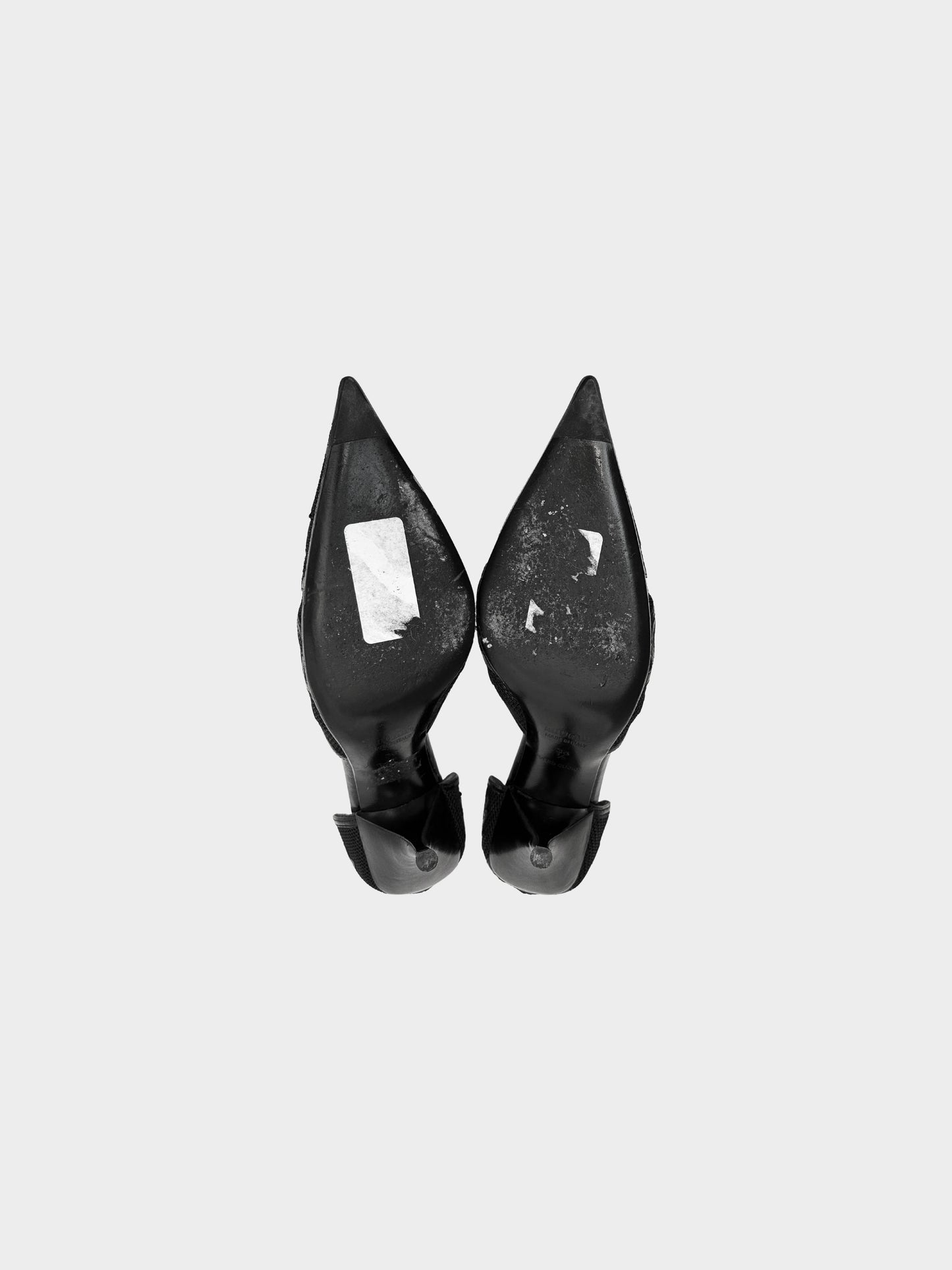 Miu Miu 2000s Black Leather and Mesh D'Orsay Pumps