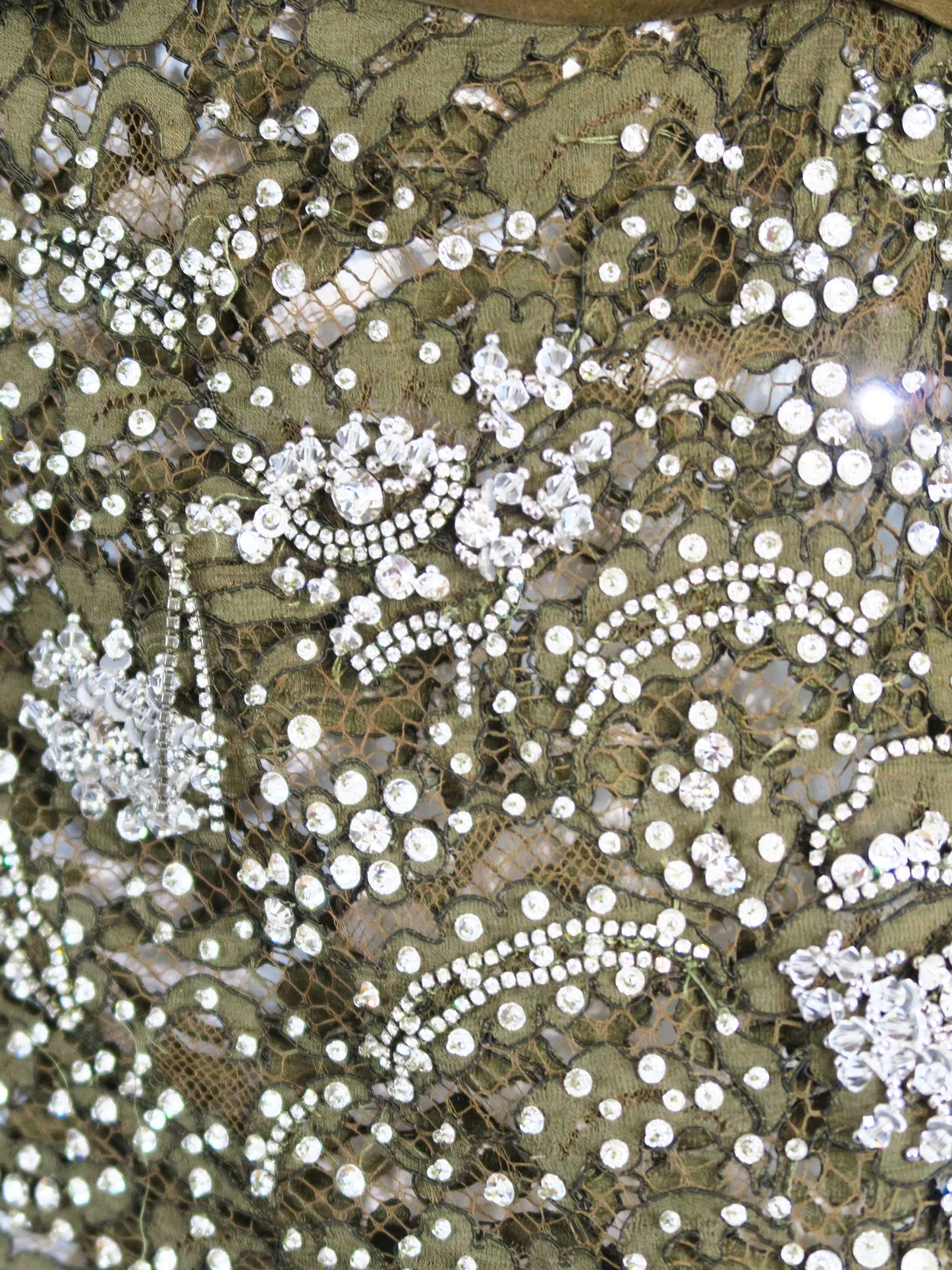 Dolce and Gabbana SS 2000 Army Green Lace and Rhinestones Bustier Top