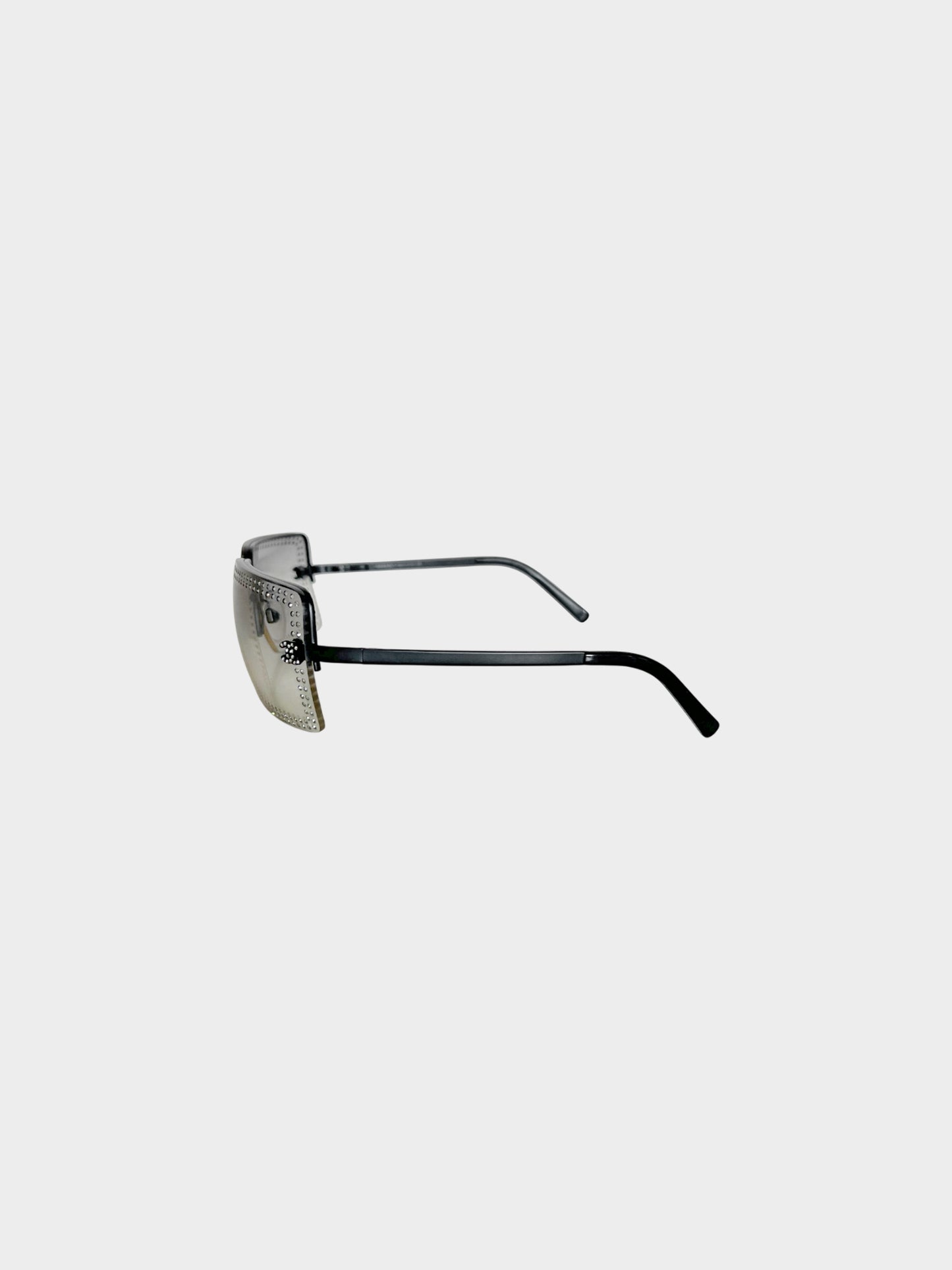 Chanel 2000s Gunmetal Rhinestone Studded Sunglasses
