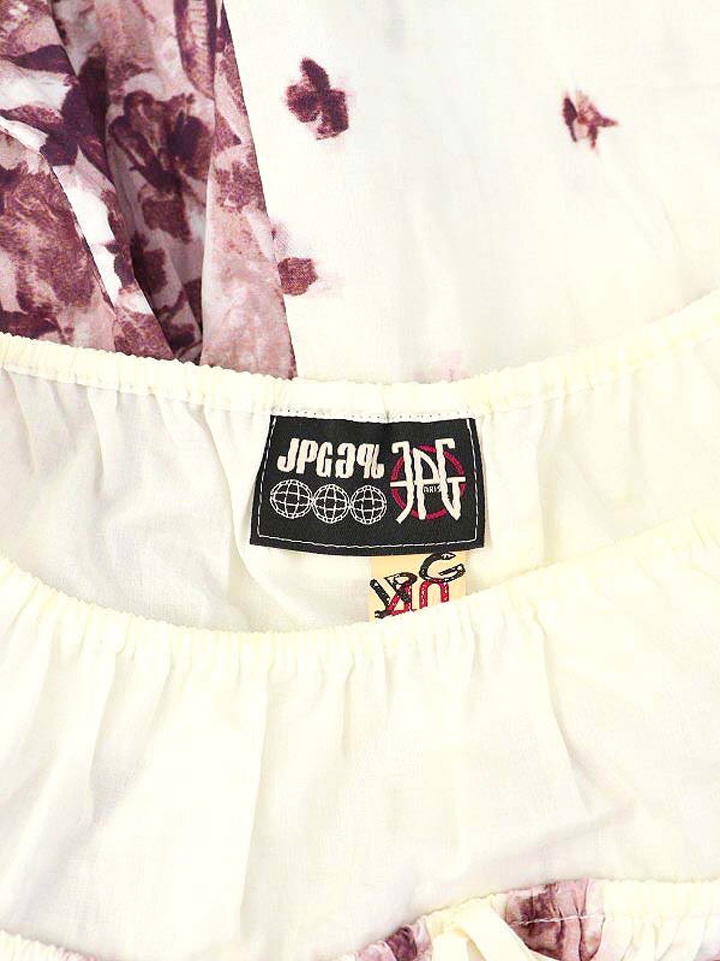 Jean Paul Gautier 2000s White and Purple Floral Print Off-shoulder Top