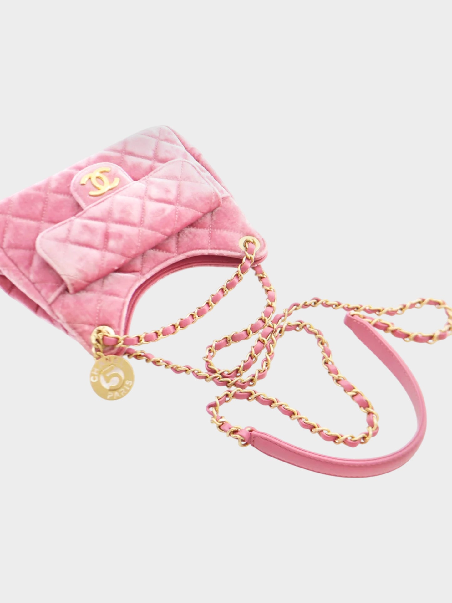 Chanel 2020s Pink Velvet Quilted Wave CC Small Hobo Bag