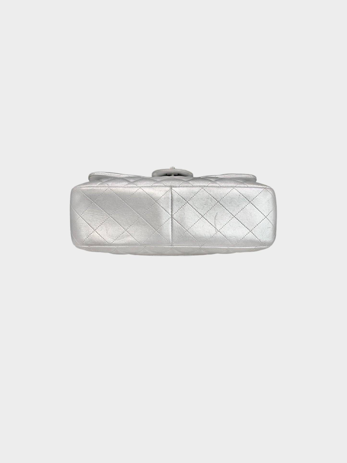 Chanel 2009-2010 Metallic Silver Lambskin Classic Jumbo Flap Bag