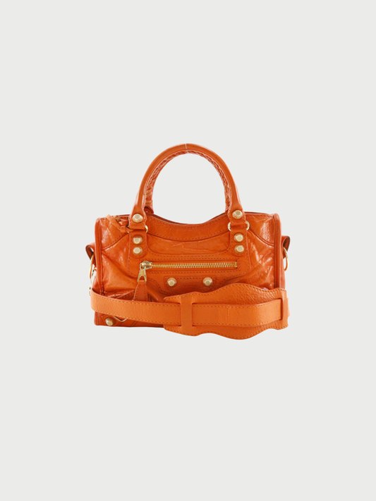 Balenciaga 2000s Orange Calfskin City Mini 2-Way Handbag