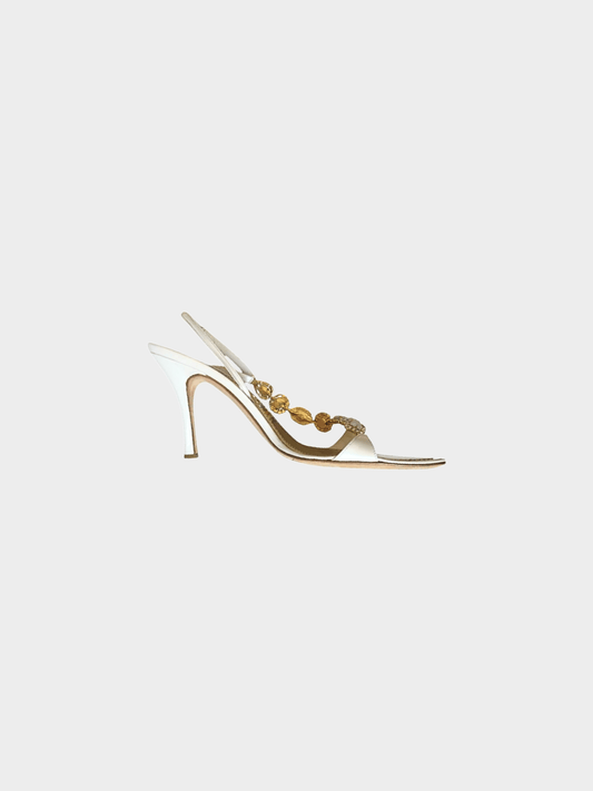 René Caovilla 2000s Crystal White Embellished Sandal Heels