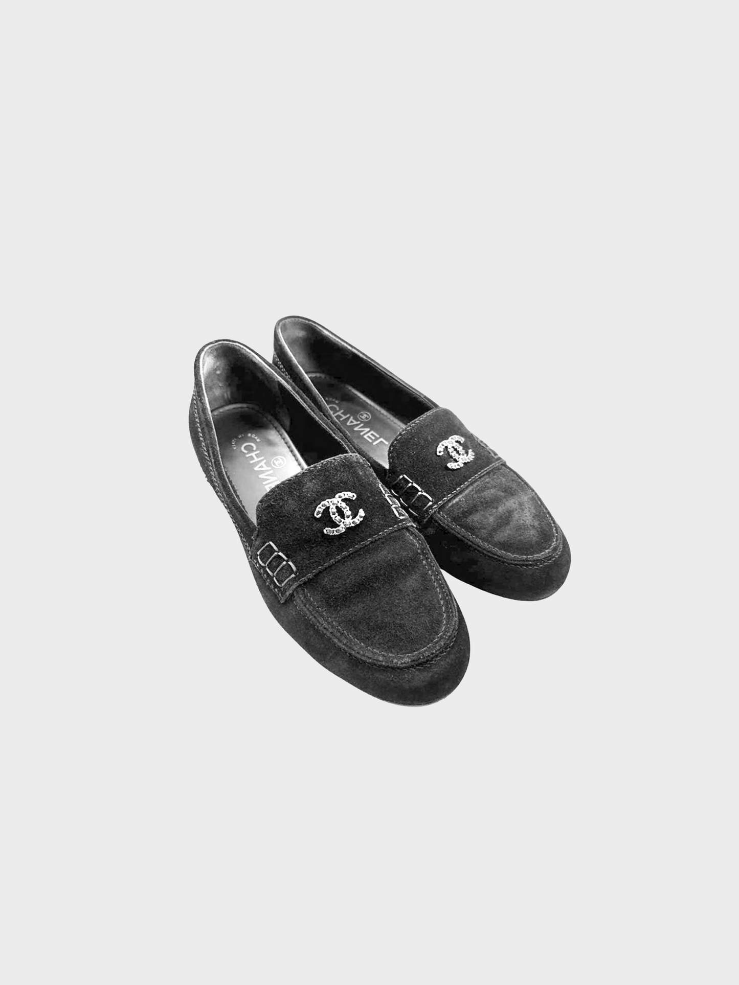 Chanel 1990s CC Black Suede Loafers