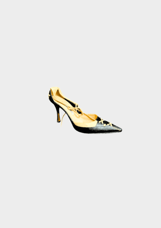 Manolo Blahnik 2000s Nude and Black Heeled Mules