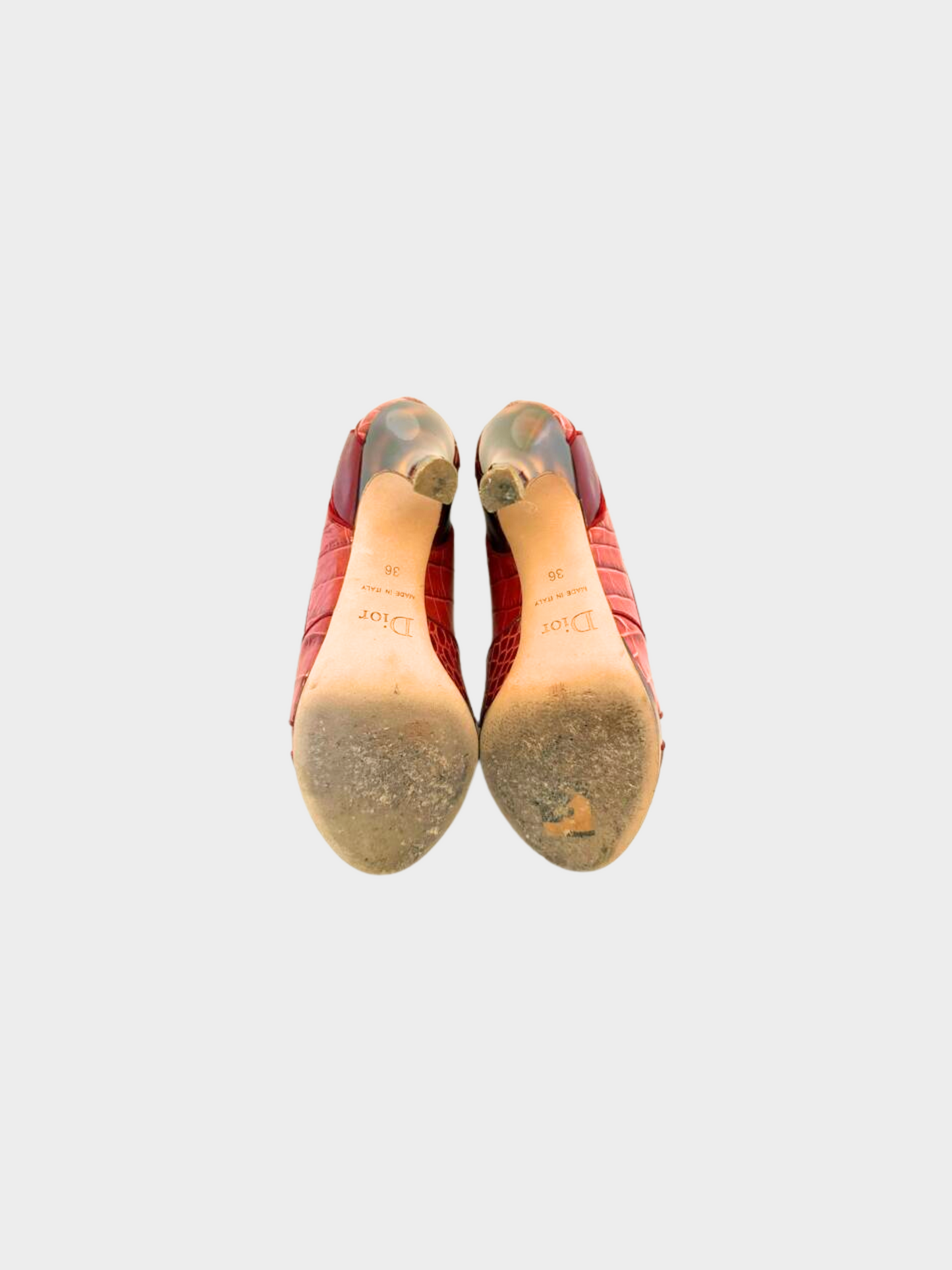 Christian Dior 2000s Red Snakeskin Ribbon Pumps