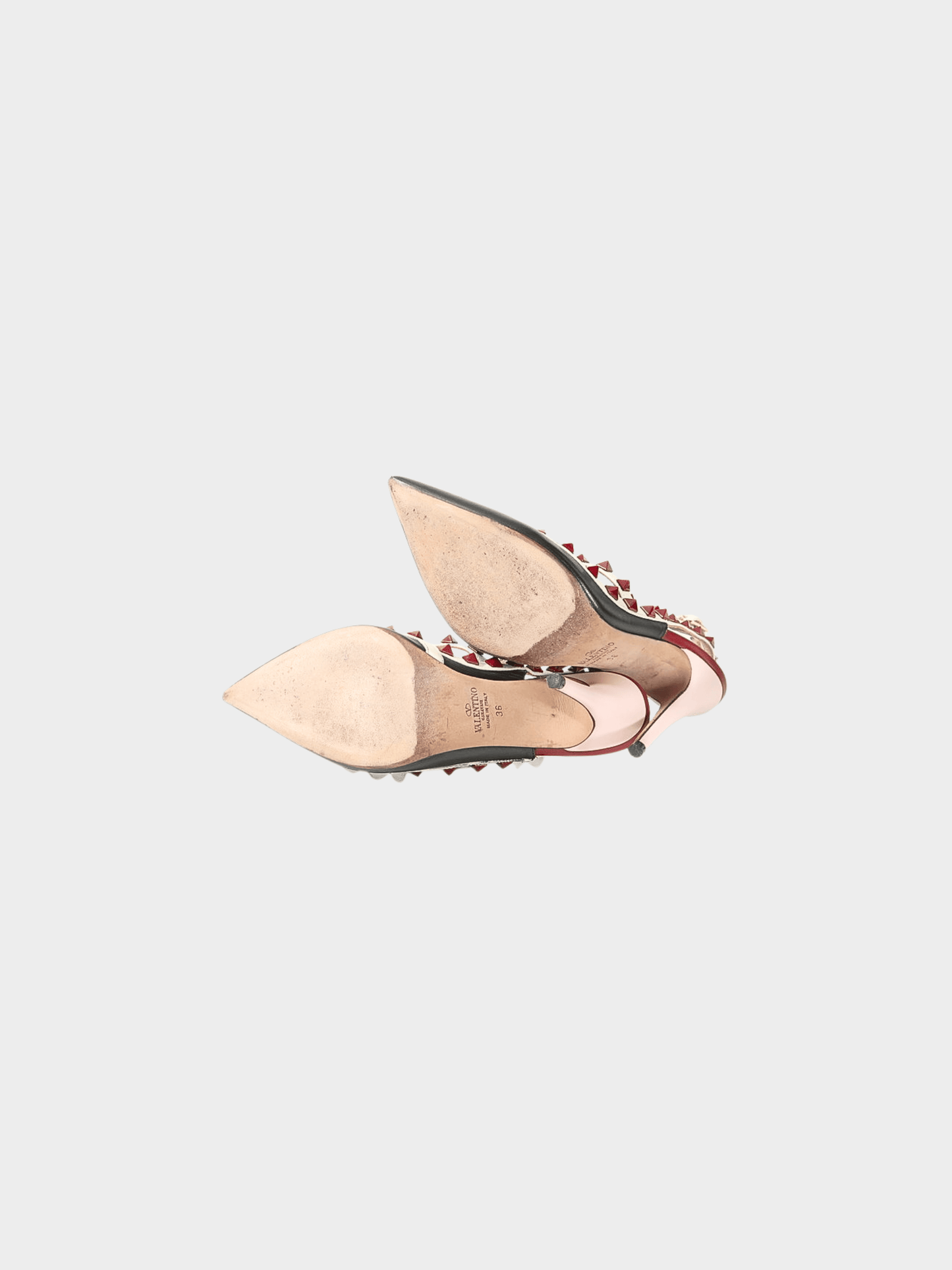 Valentino 2000s Black and Off White Leather Rockstud Ankle Strap Pumps