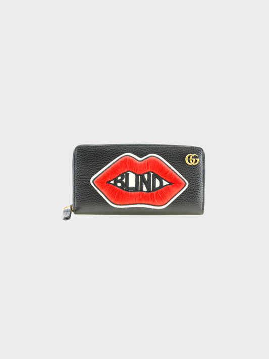 Gucci 2010s Black GG Blind For Love Embroidered Long Wallet