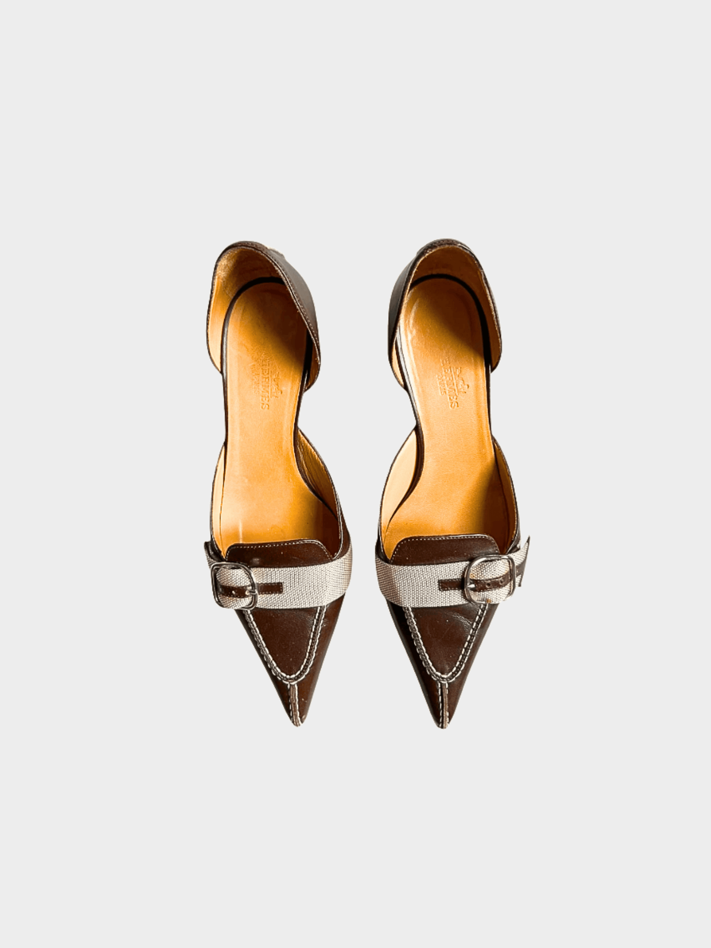 Hermes 2000s Brown Leather Kitten Heels