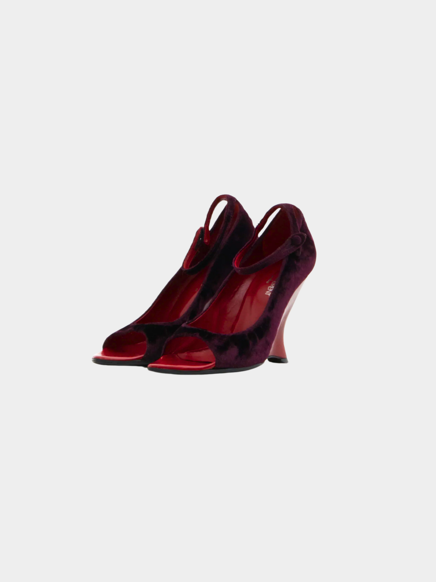 Yves Saint Laurent By Tom Ford FW 2004 Red & Purple velvet wedge sandals