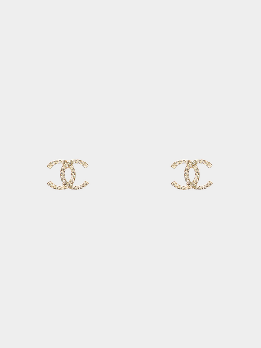 Chanel 2002 Silver Coco Rhinestone Stud Earrings