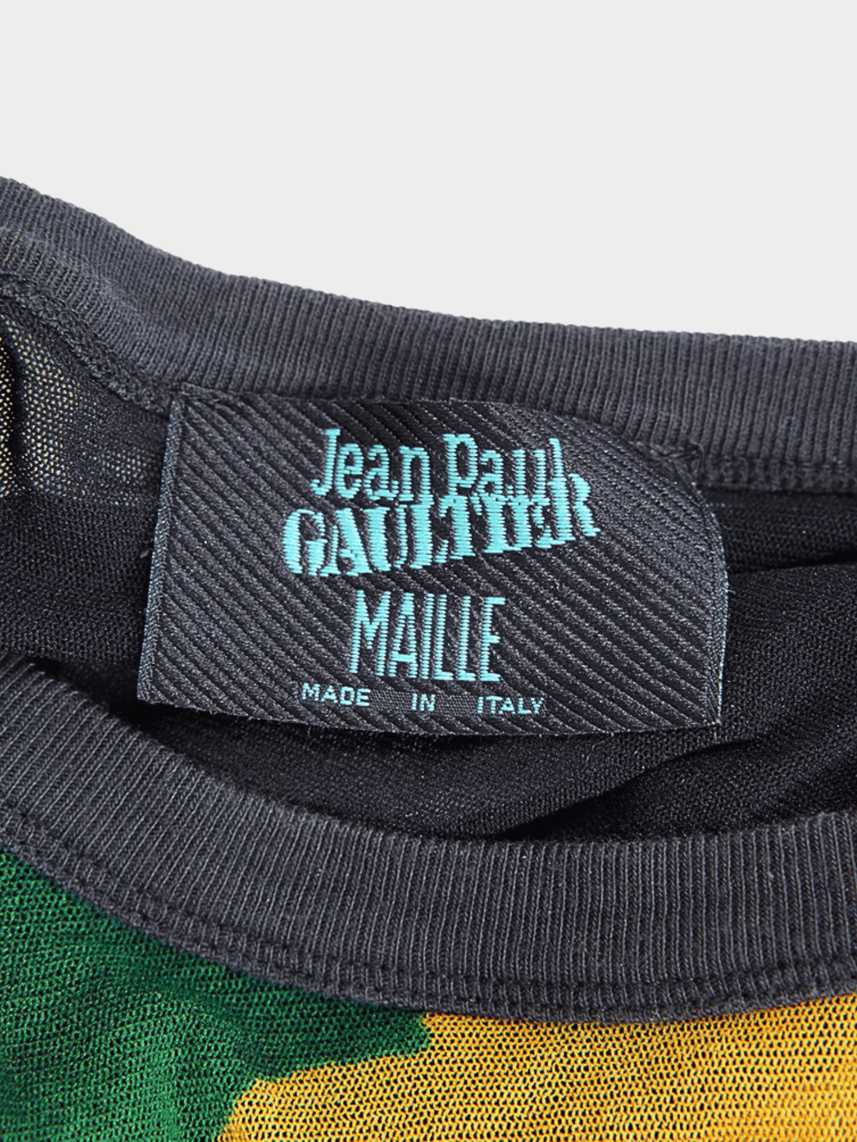Jean Paul Gaultier SS 1996 Multicolour Nylon "Flamingo" Printed Long Sleeved Mesh Top