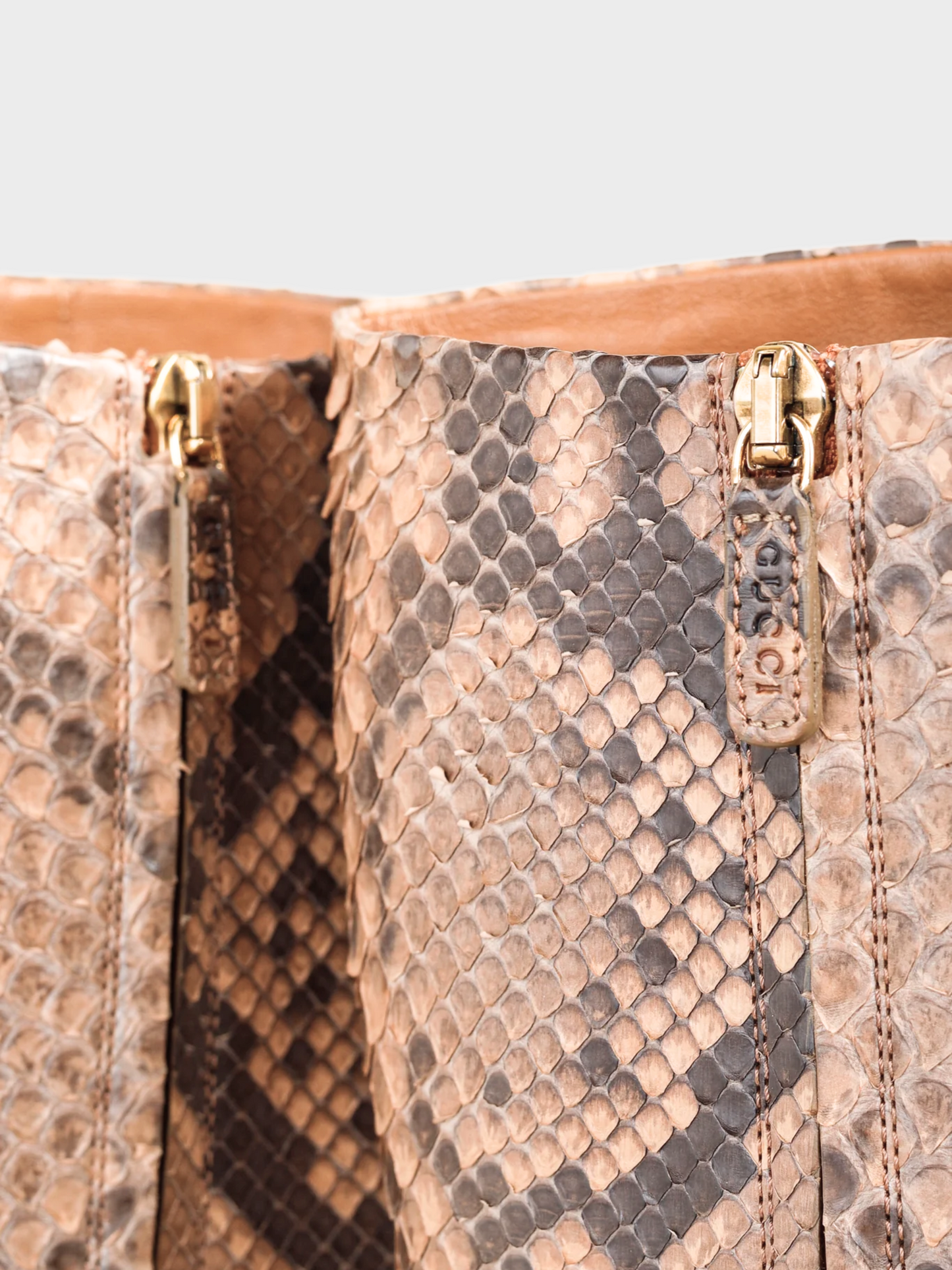 Gucci SS 2015 Beige Runway Biscotto & Taffy Python Buckled Knee-High Boots