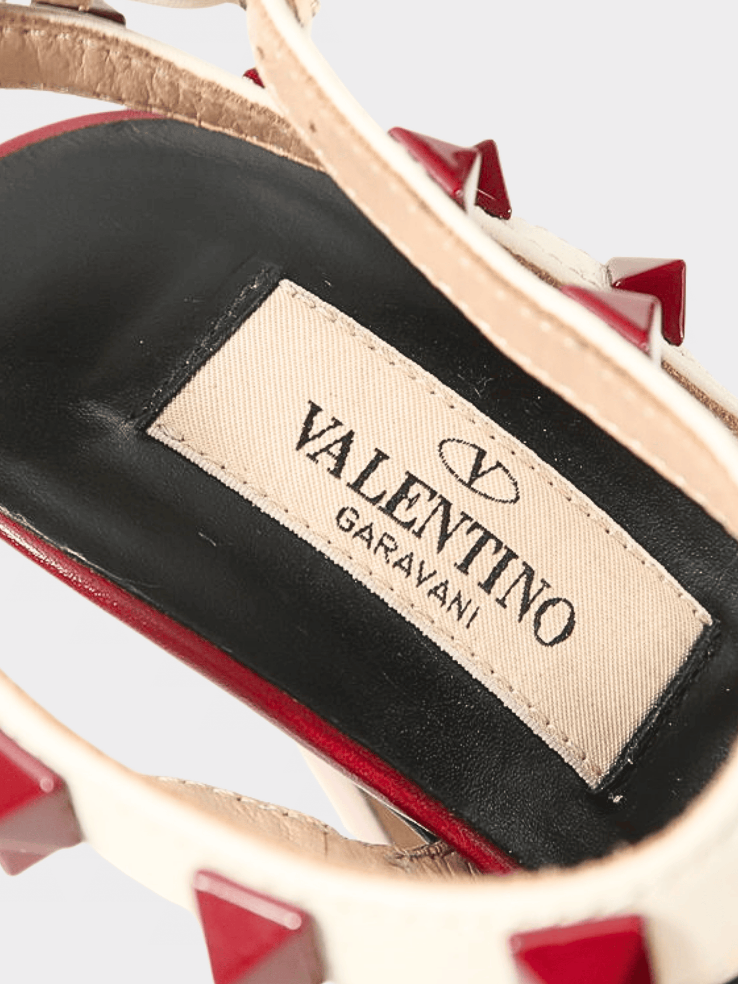 Valentino 2000s Black and Off White Leather Rockstud Ankle Strap Pumps