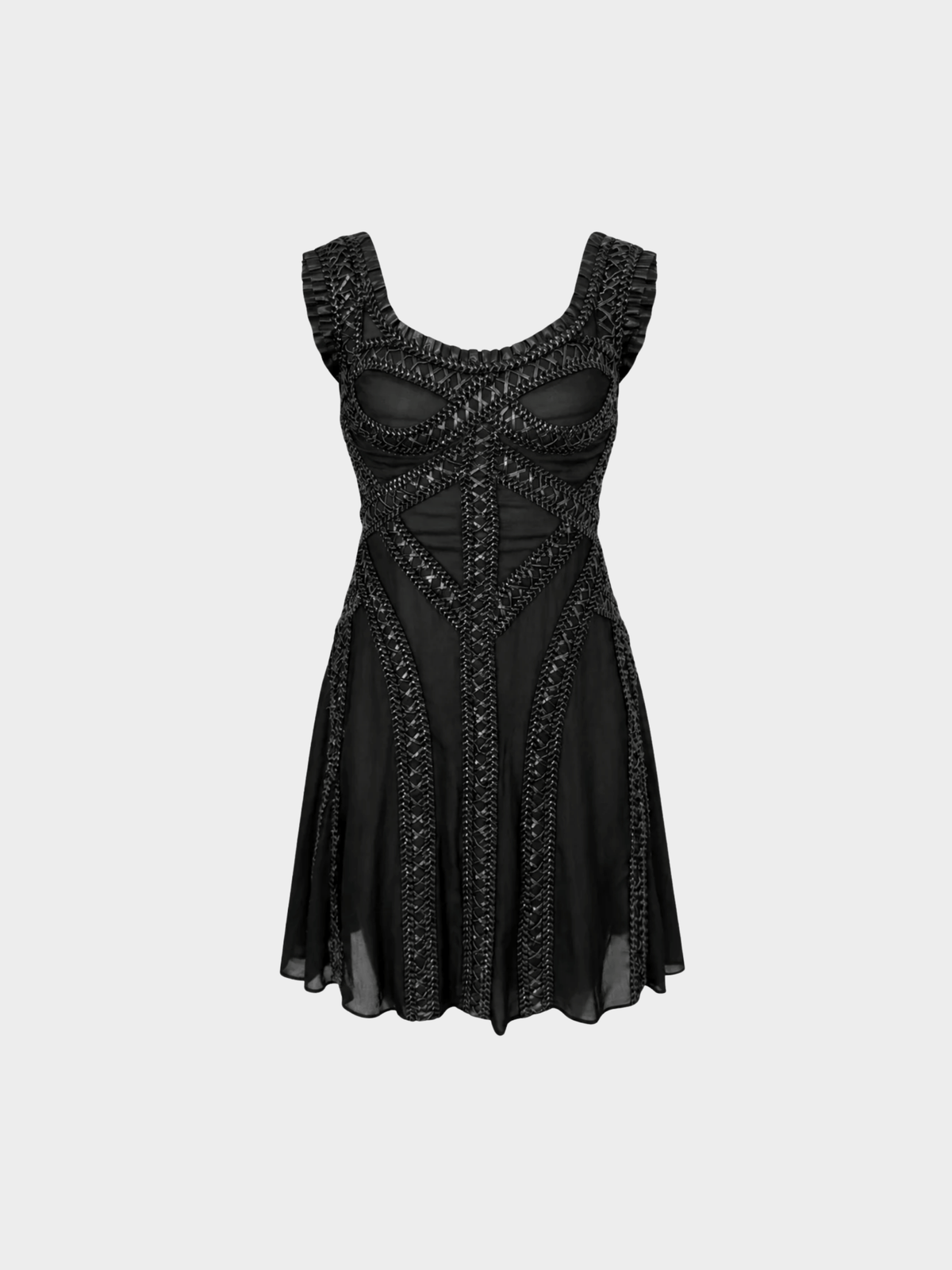 Alexander McQueen 2004 Black Silk and Leather Dress