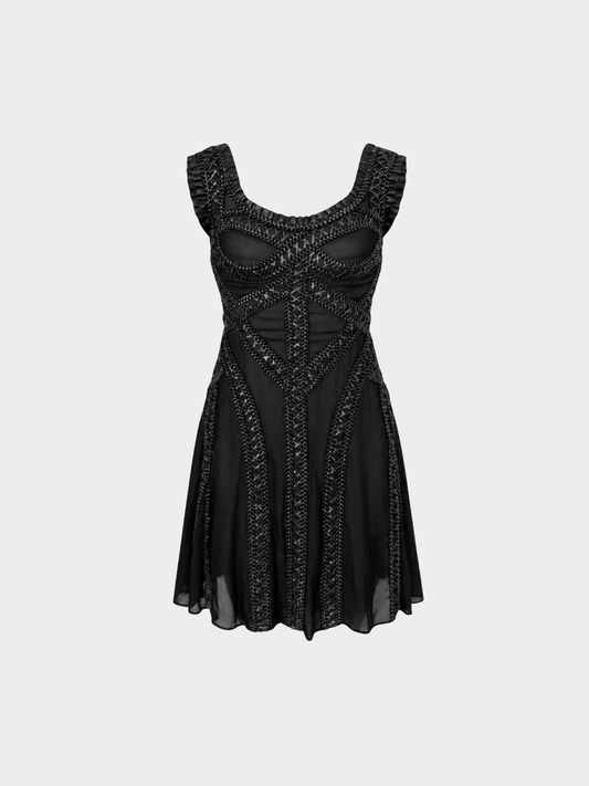 Alexander McQueen 2004 Black Silk and Leather Dress