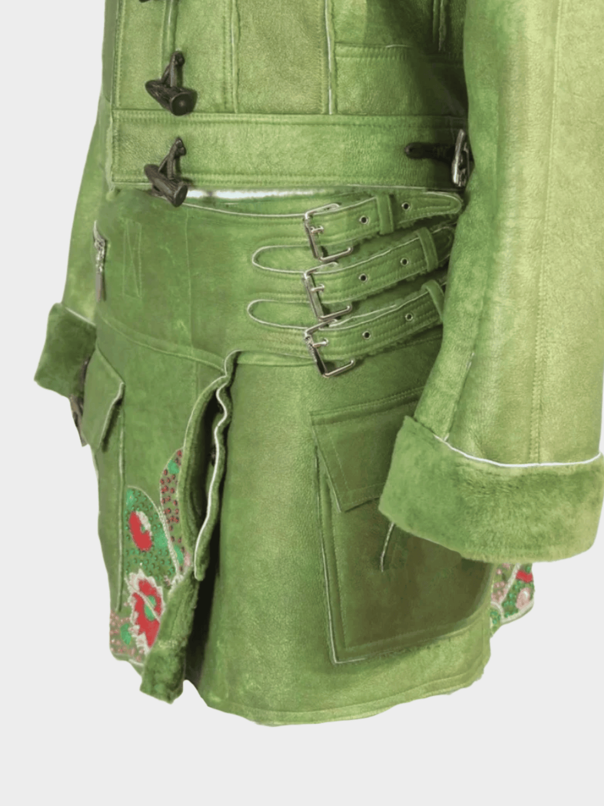 John Galliano FW 2005 Green Shearling Beaded Set