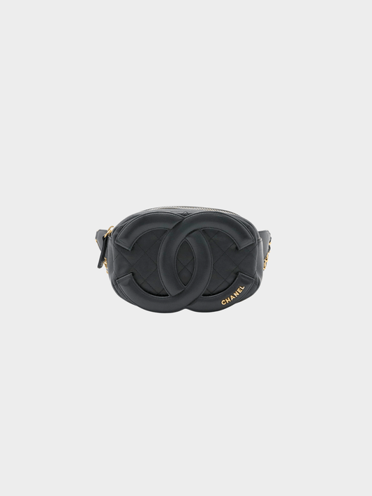 Chanel 2020 Black Lambskin Quilted Waist Coco Midnight Belt Bag