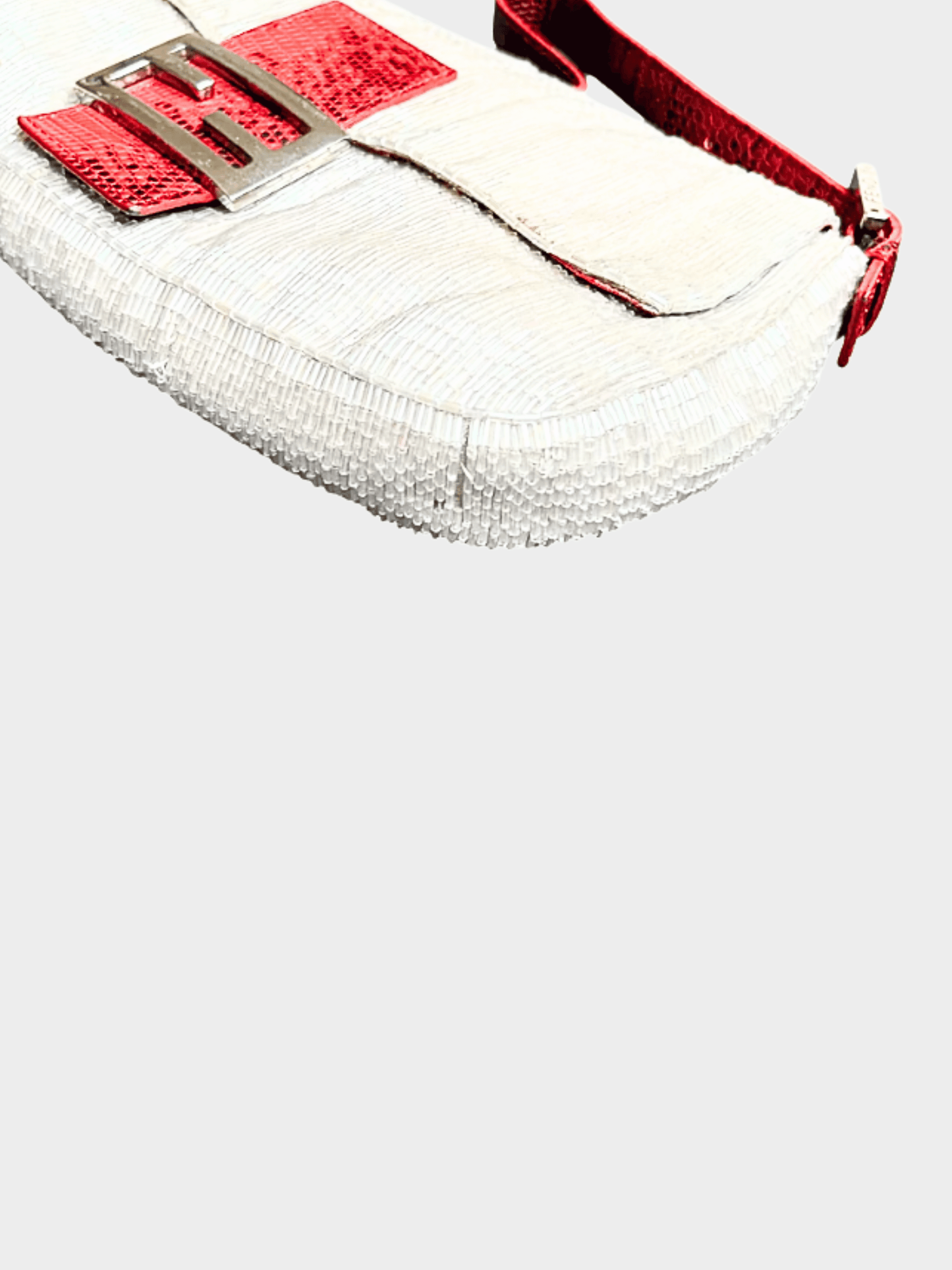 Fendi 2000s Beige Sequined Red Lizard Baguette Bag