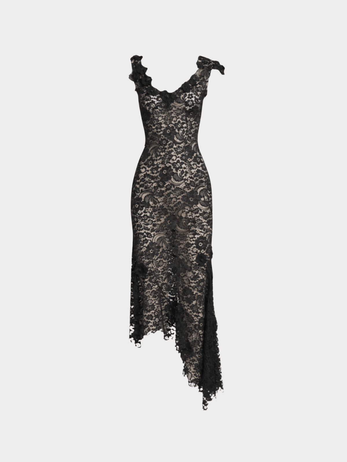 Dolce and Gabbana 2000s Black Lace Asymmetrical Dress