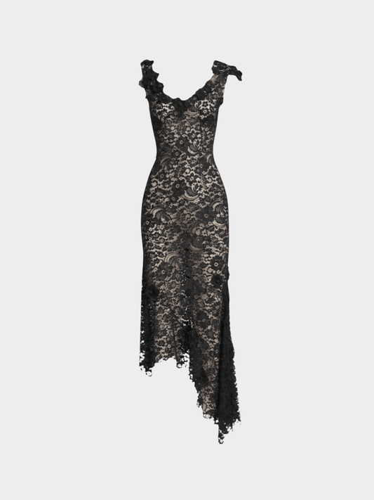 Dolce and Gabbana 2000s Black Lace Asymmetrical Dress