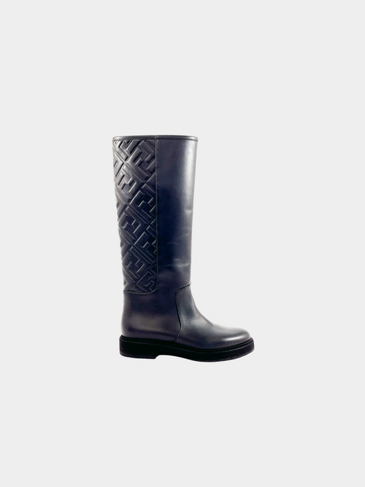 Fendi 2010s Black Leather Zucca Boots