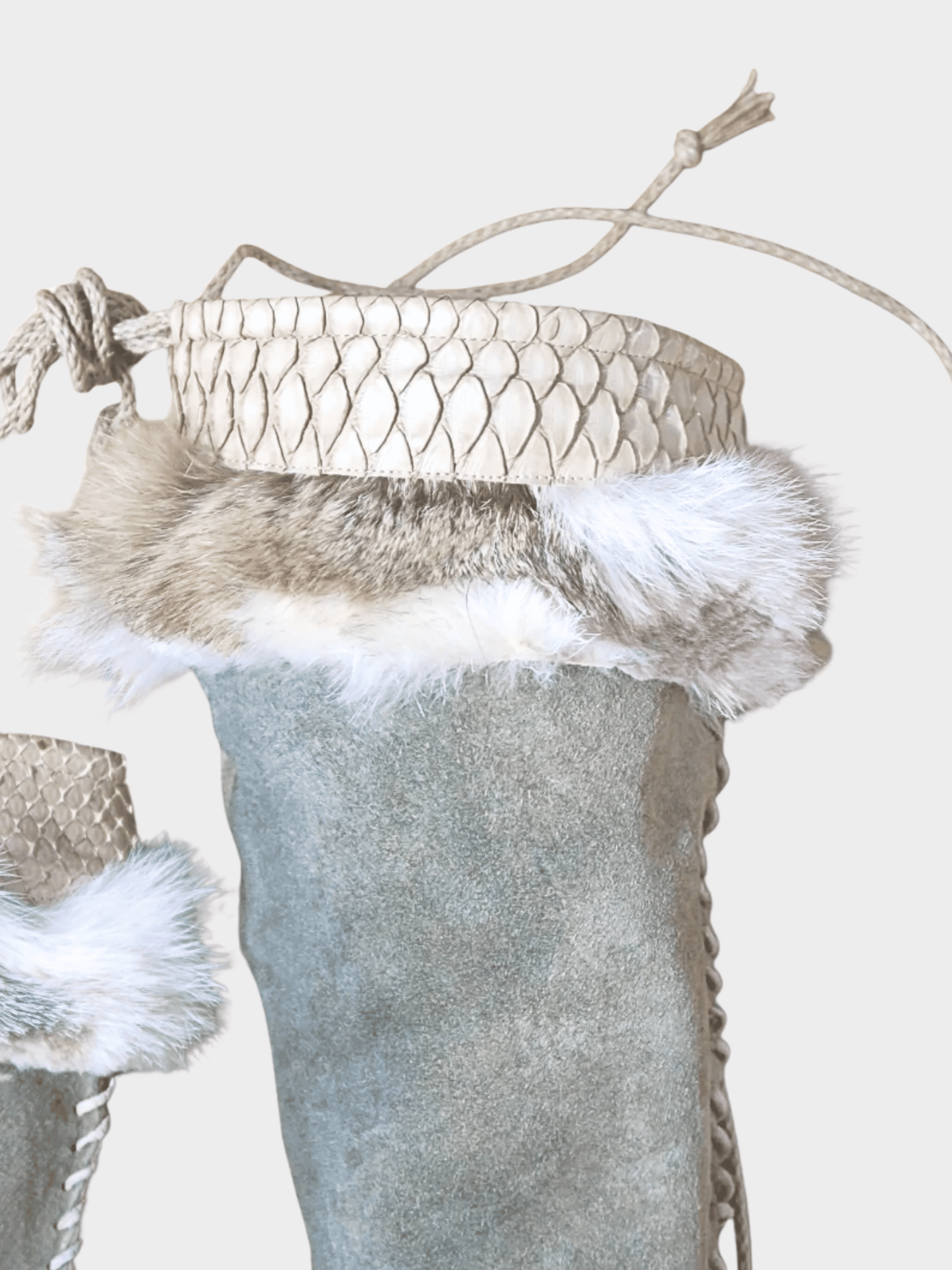 John Galliano 2000s Grey Suede Fur Python Boots