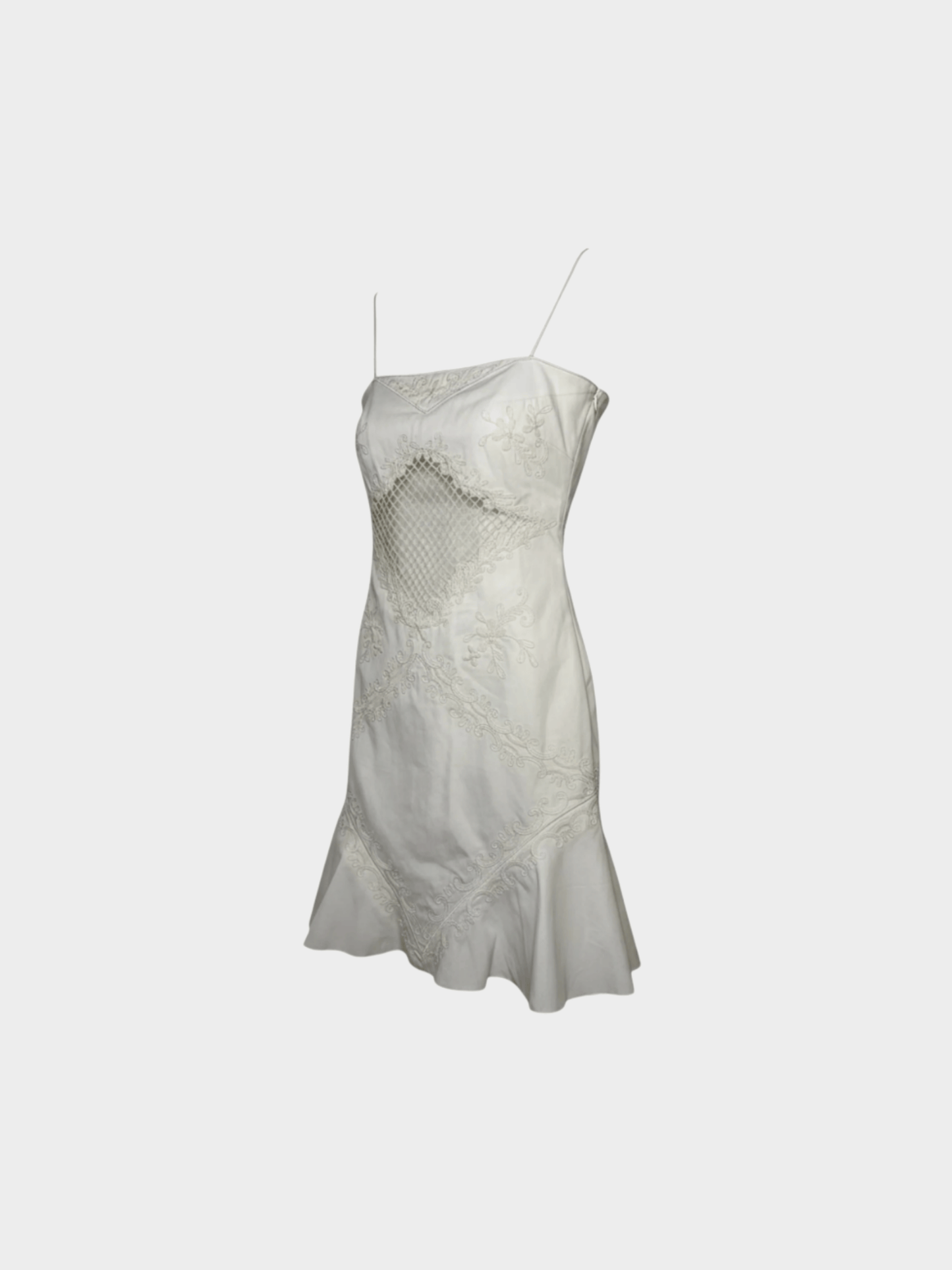 Valentino SS 2007 Runway Silk Embellished White Mini Dress with Lattice Cutout