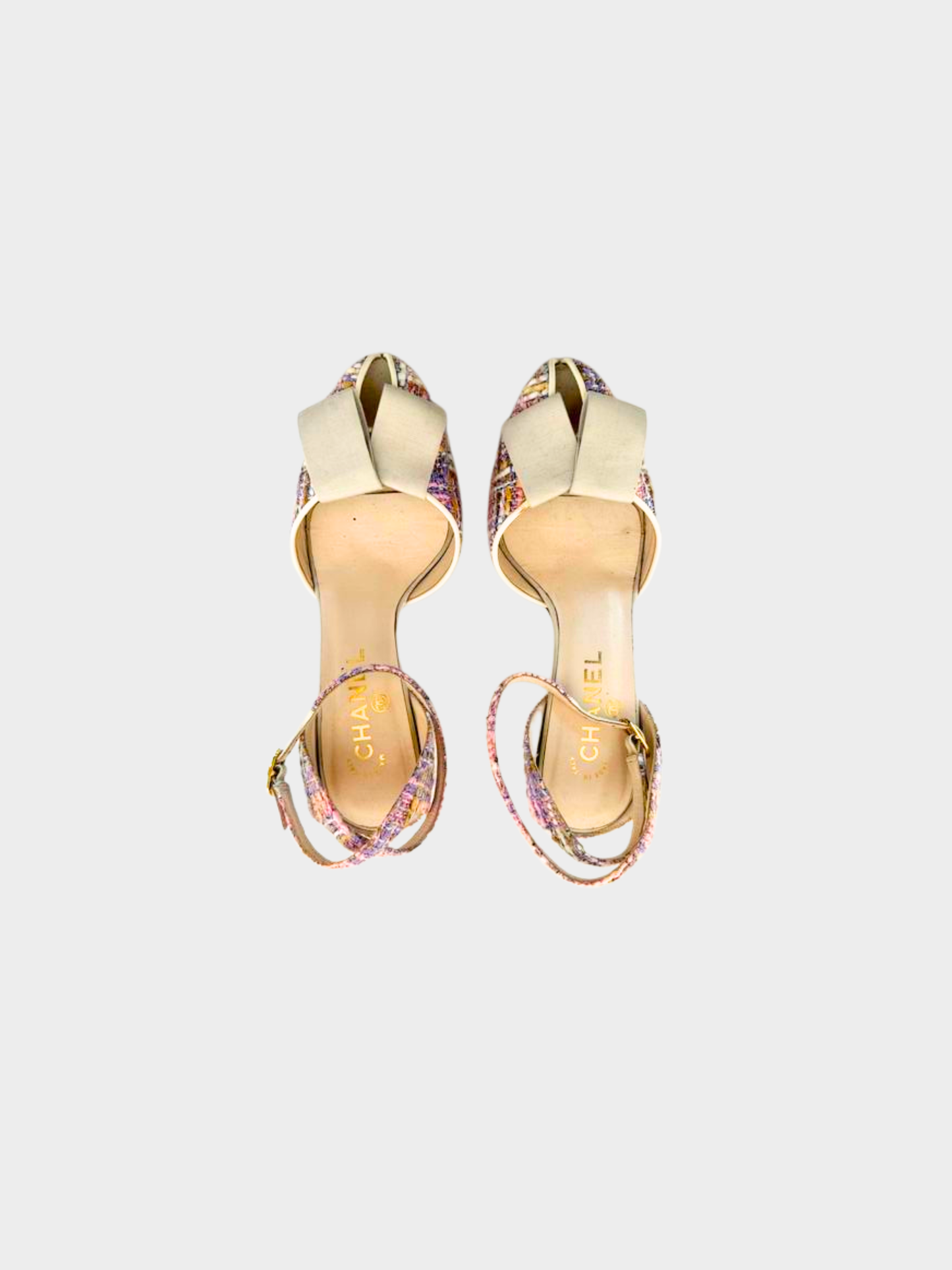 Chanel 2000s Multicolor Tweed Peep Toe Heels