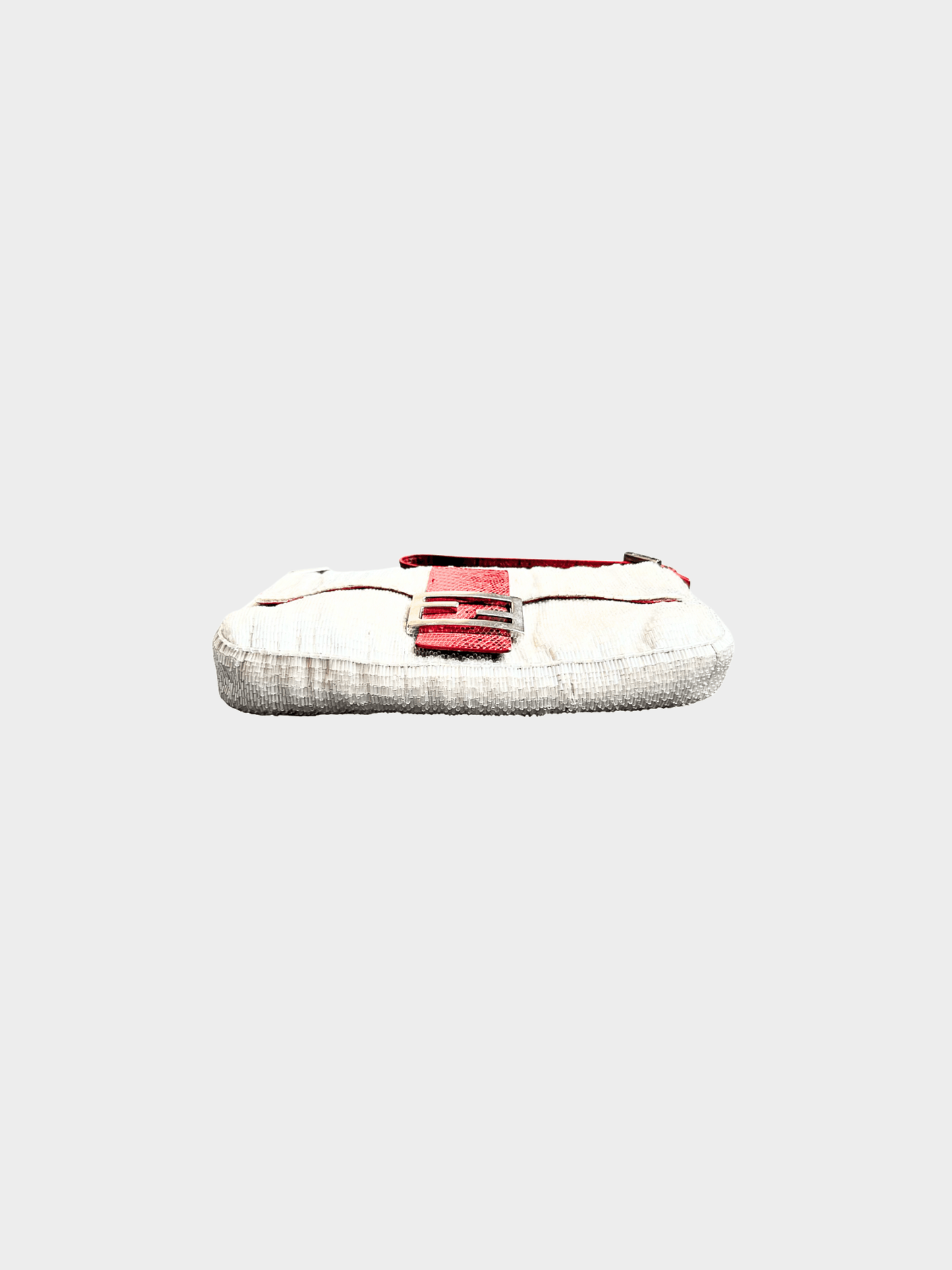 Fendi 2000s Beige Sequined Red Lizard Baguette Bag