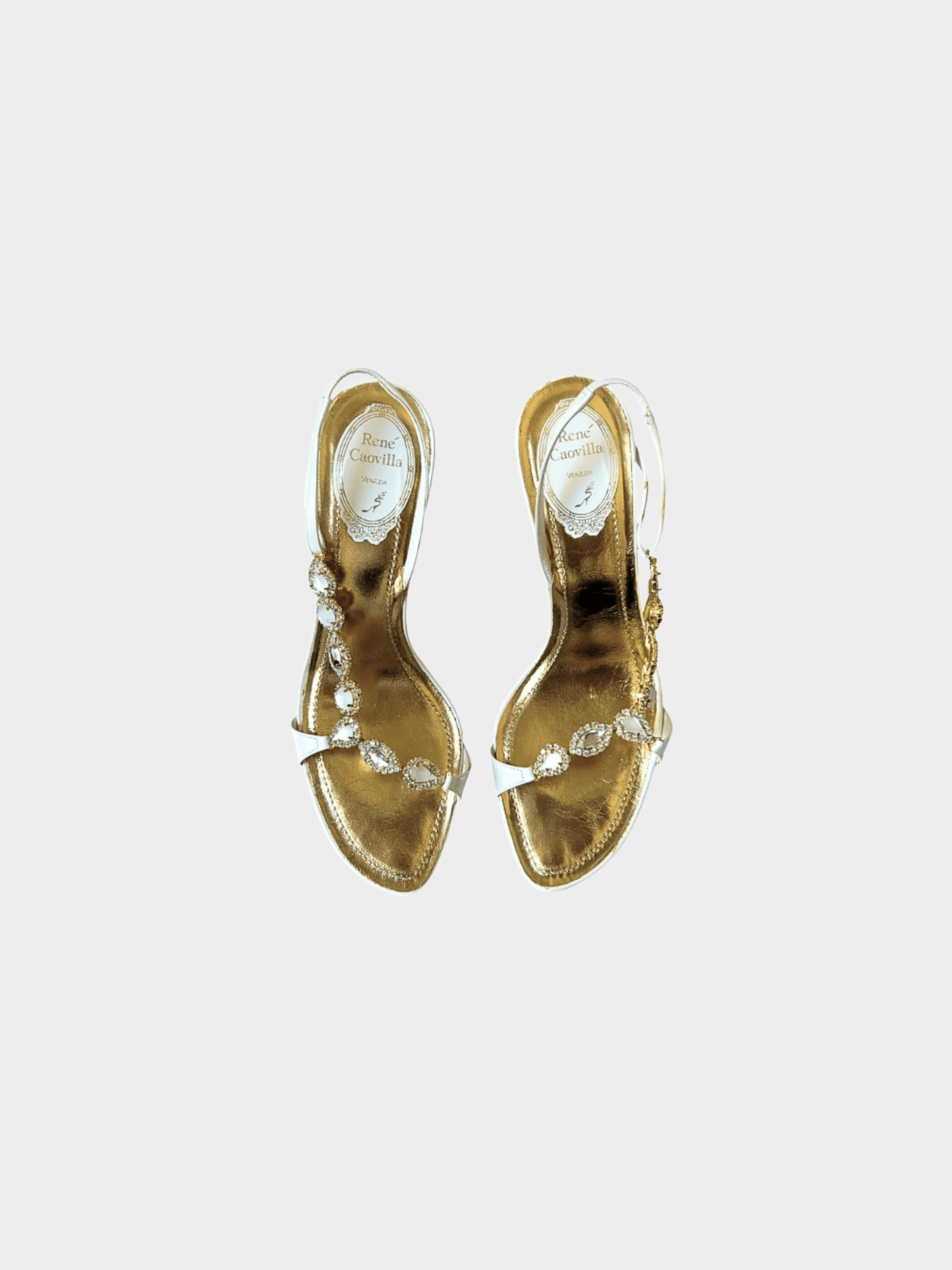 René Caovilla 2000s Crystal White Embellished Sandal Heels