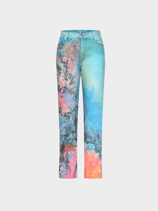 Roberto Cavalli 2000s Coral Blue Denim Pants