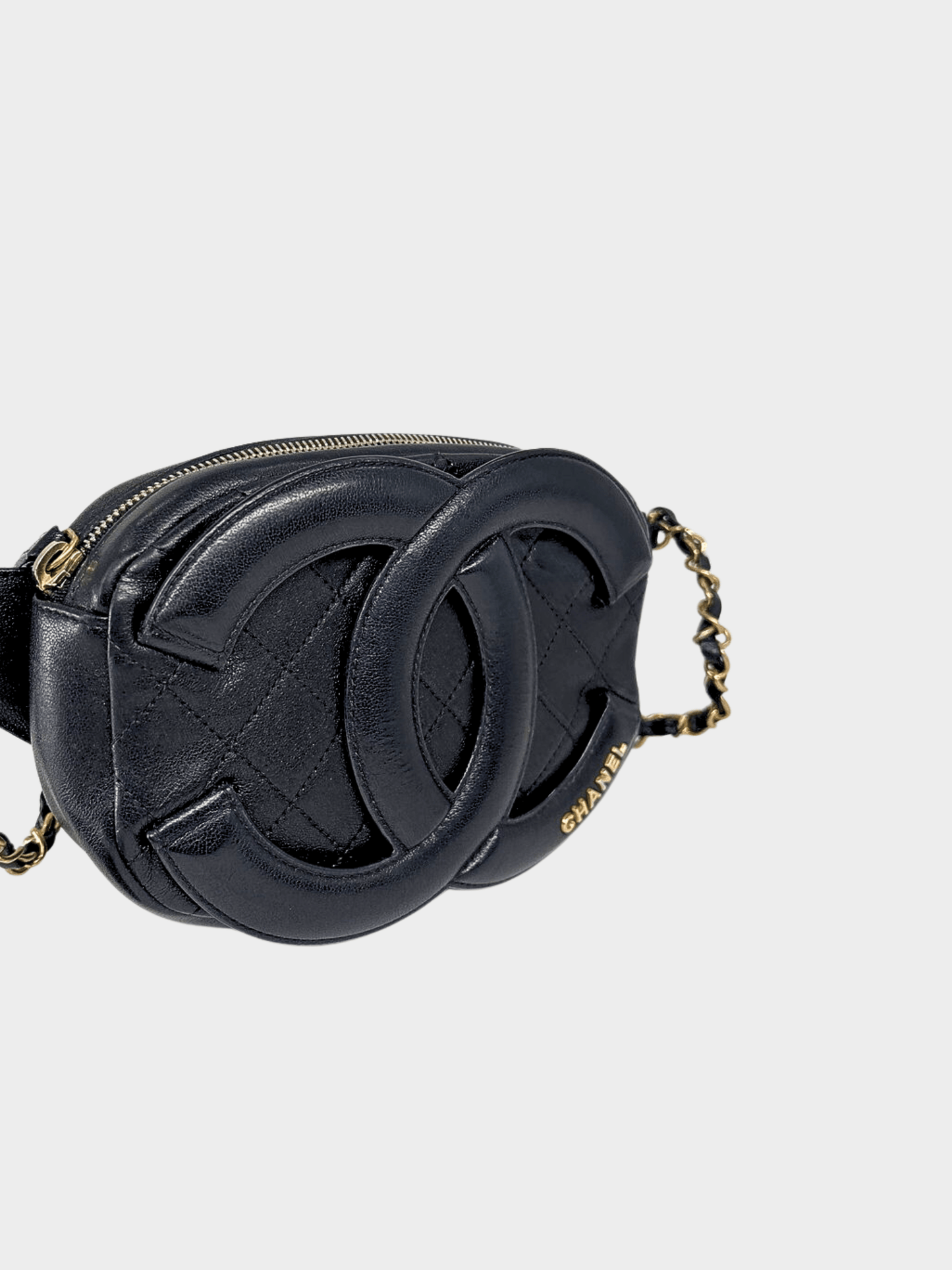 Chanel 2020 Black Lambskin Quilted Waist Coco Midnight Belt Bag