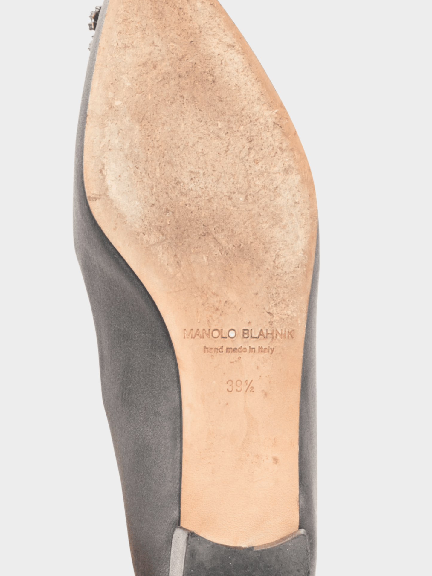 Manolo Blahnik 2010s Hangisi Grey Satin Jewel-Buckle Flats