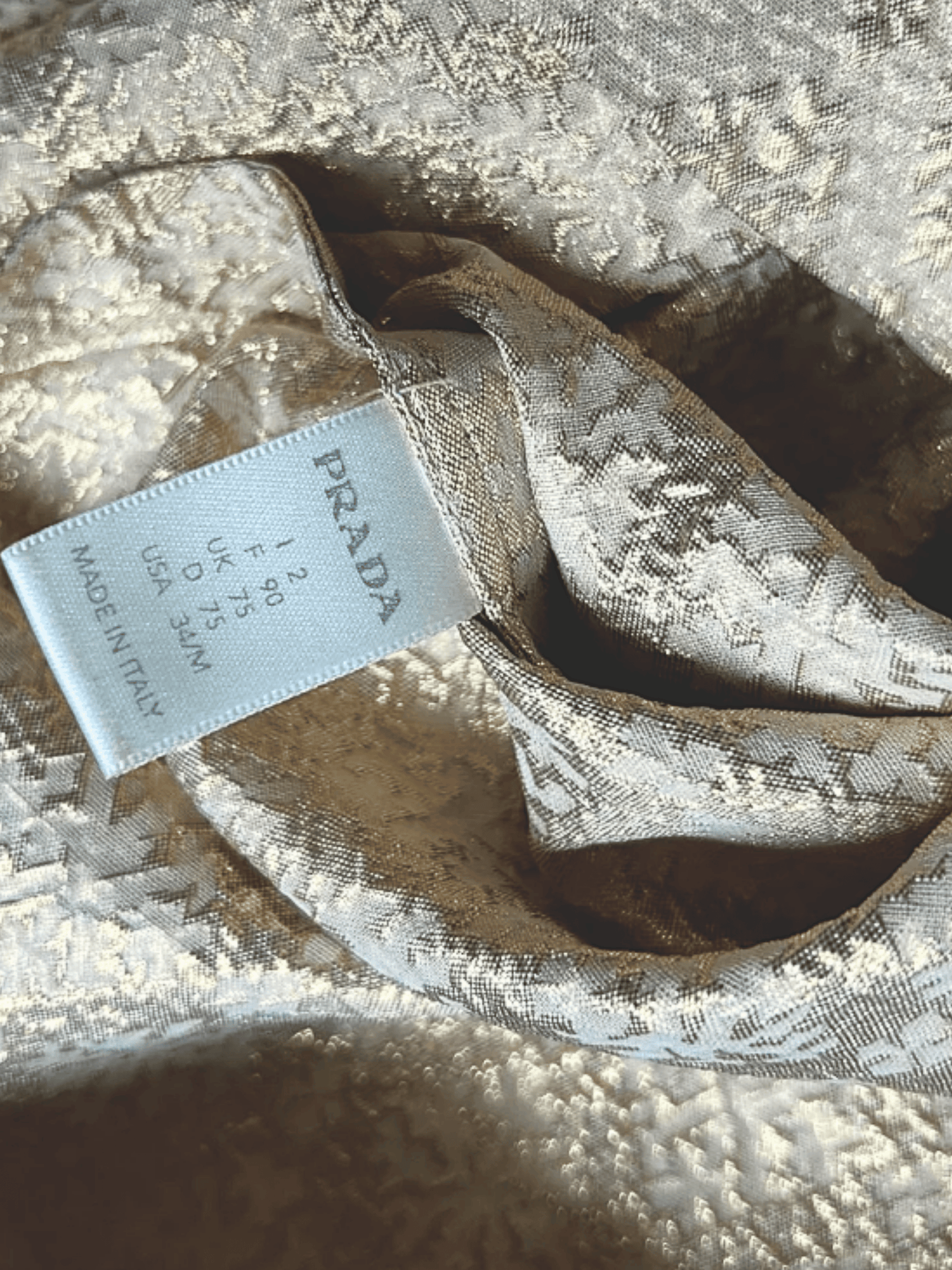 Prada SS 2002 Runway Golden Beige Silk Blend Jacquard Dress