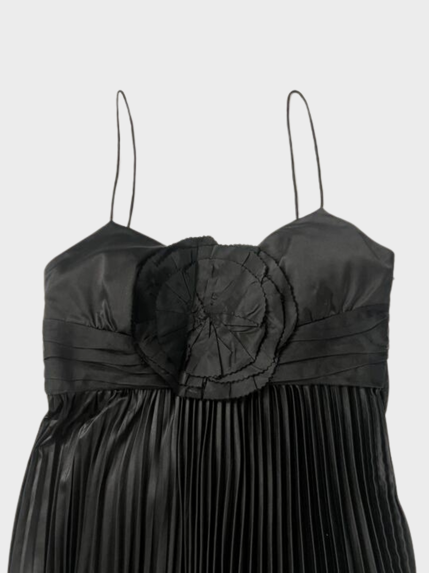 Vivienne Tam 1990s Black Rosette Silk Pleated Mini Dress