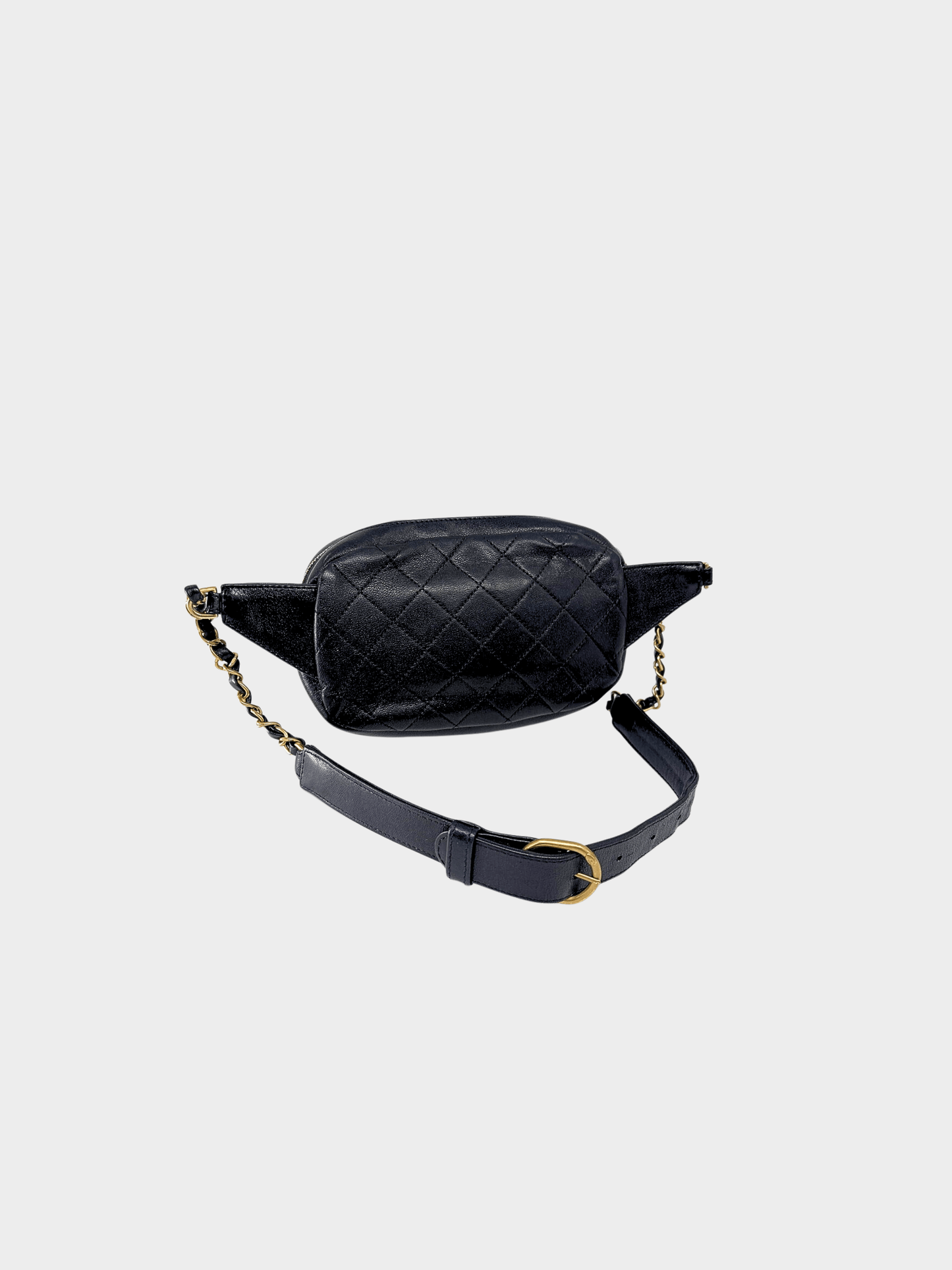 Chanel 2020 Black Lambskin Quilted Waist Coco Midnight Belt Bag