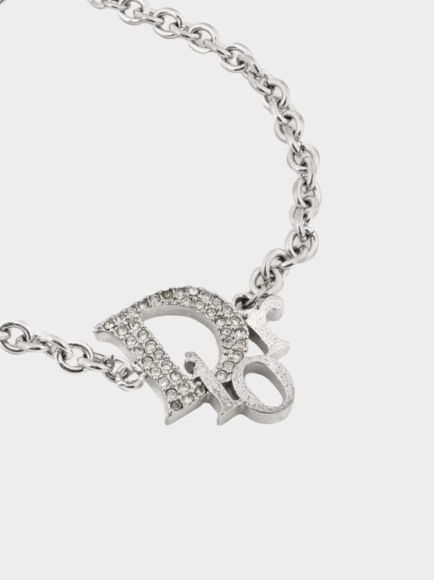 Christian Dior 2000s Silver-Tone Crystal-Embellished Chain Bracelet