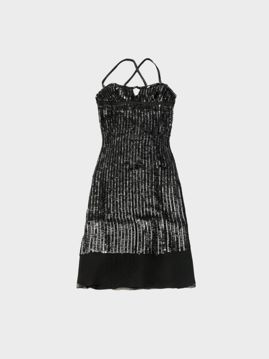 Celine 2000s Black Sequin Silk Dress