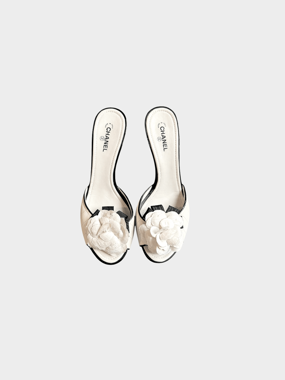 Chanel 2000s Ivory Magnolia Mule Heels