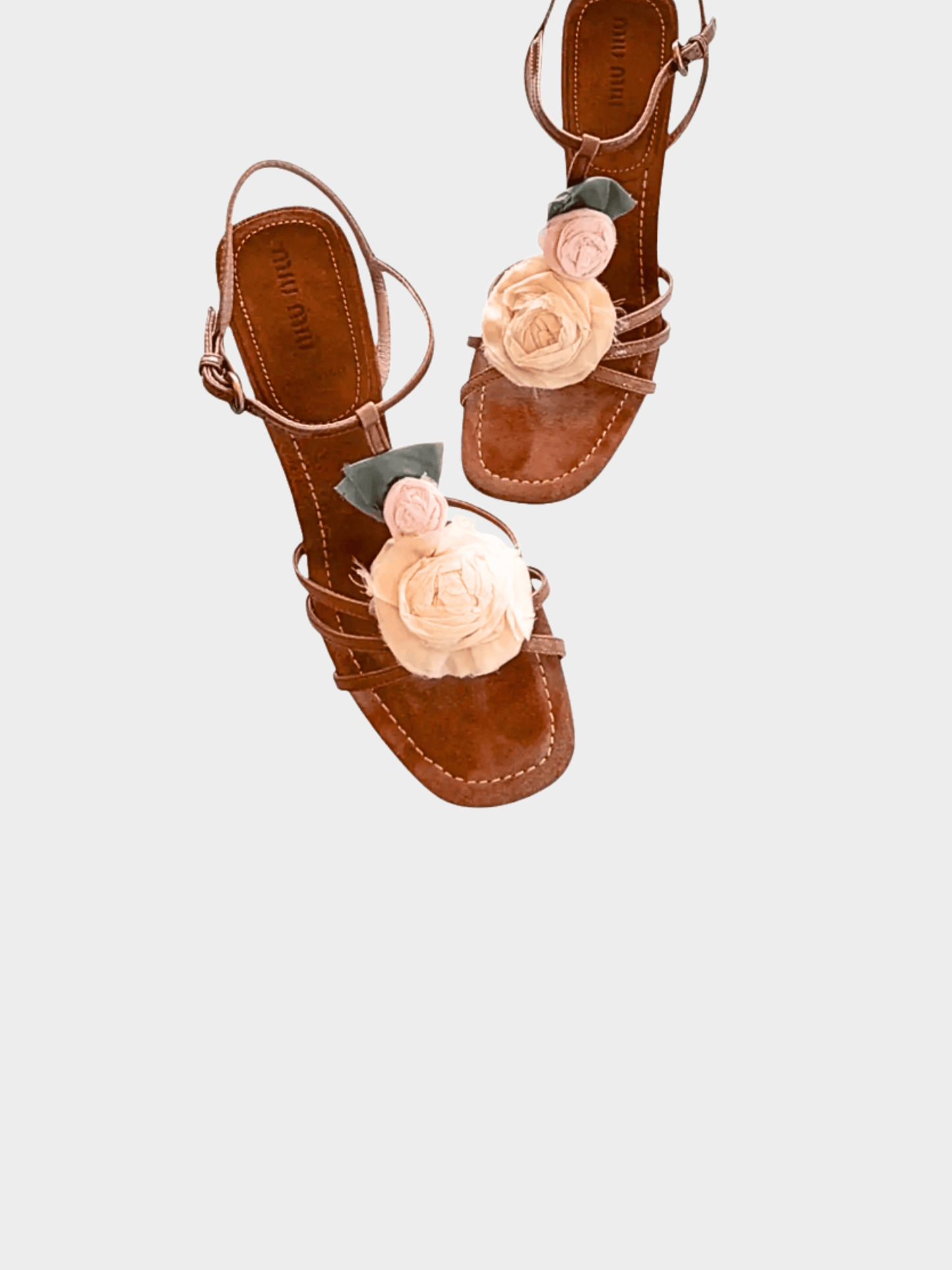 Miu Miu 2000s Silk Rose Floral Leather Strappy Heels